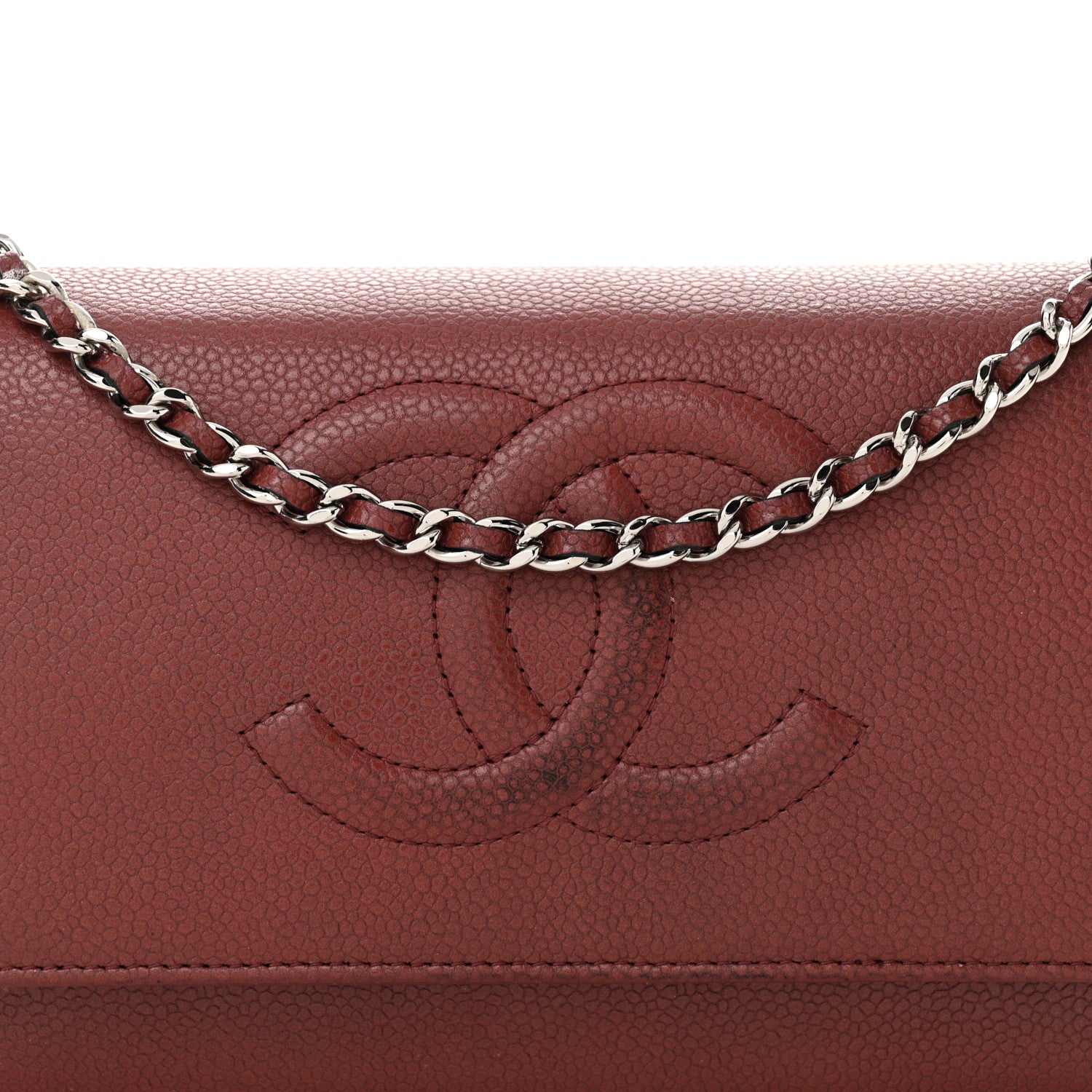 Chanel Caviar Timeless CC Wallet on Chain WOC Dark Red 10 of 16