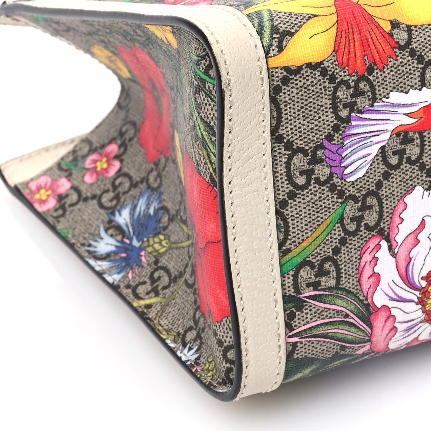 GG Supreme Monogram Flora Textured Calfskin Small Padlock Tote Beige Ebony Multicolor Mystic White