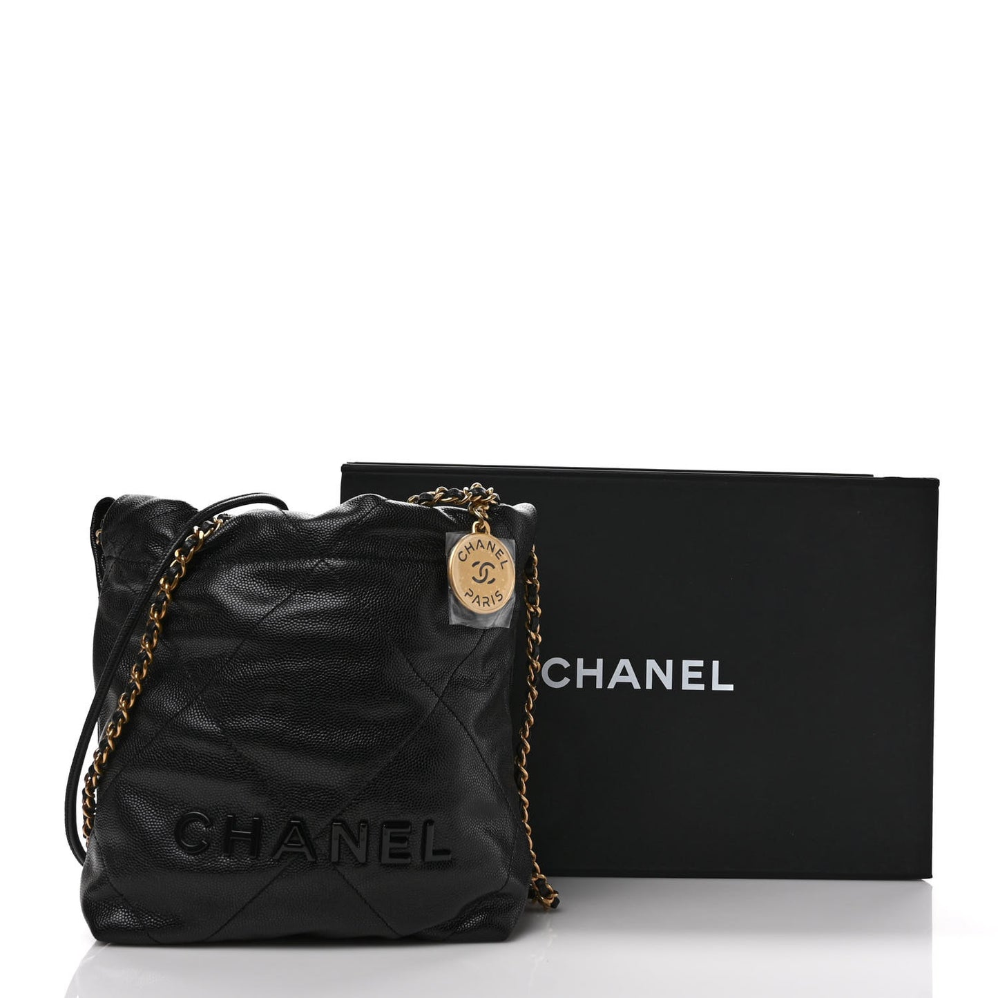 Shiny Caviar Quilted Monochrome Mini Chanel 22 Black