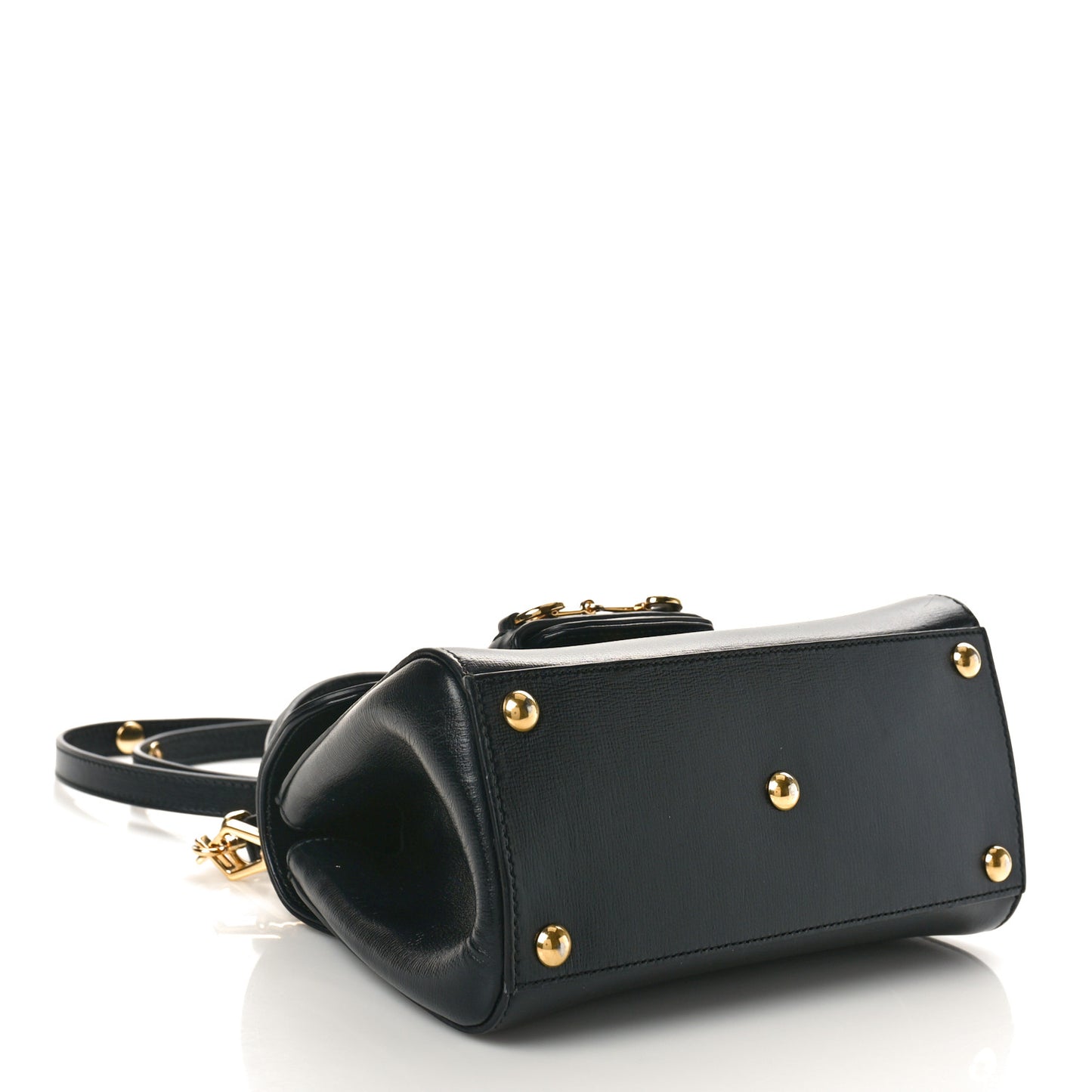 Glazed Textured Calfskin Mini Horsebit 1955 Top Handle Flap Bag Black