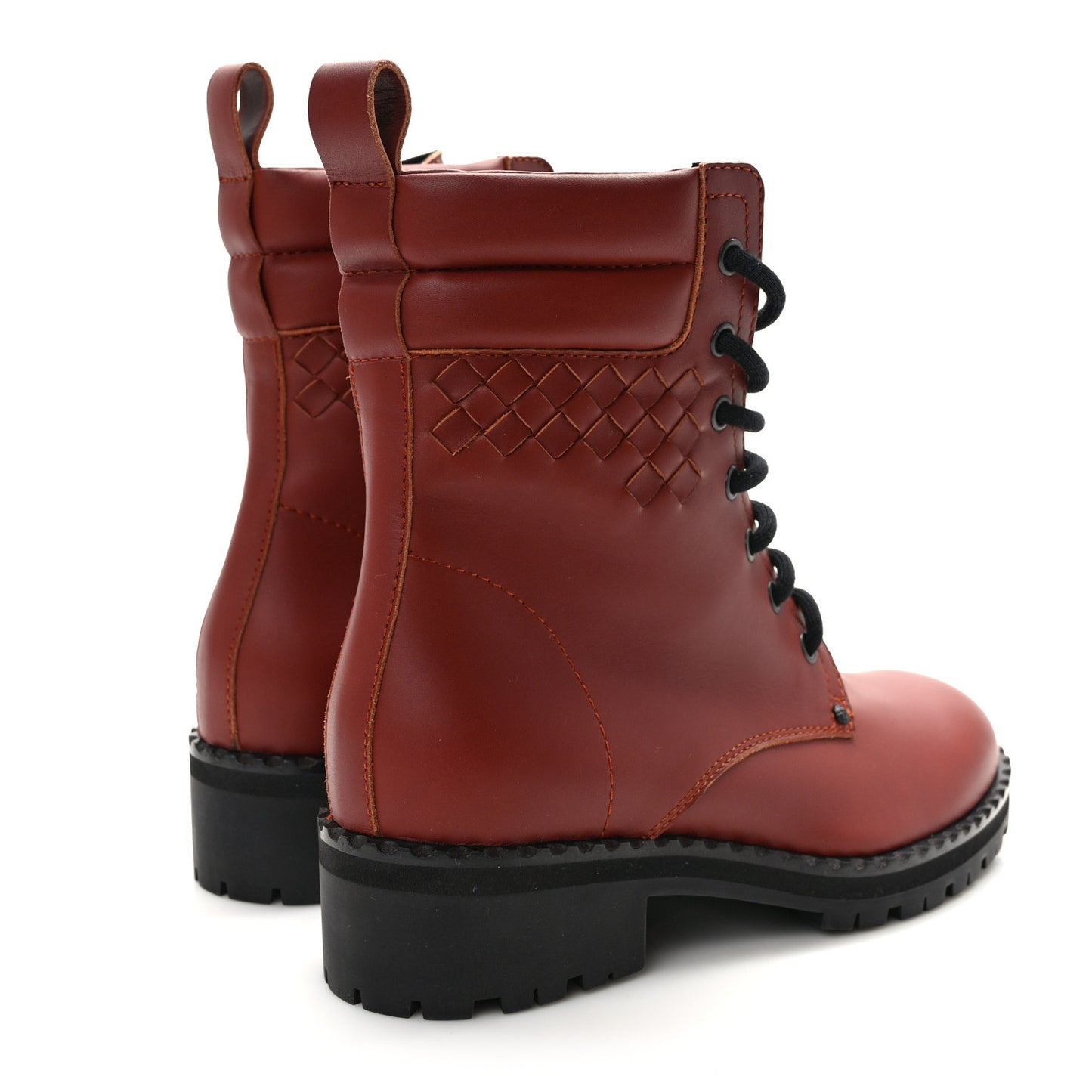 BOTTEGA VENETA Calfskin Intrecciato Womens Boots 37 Russet