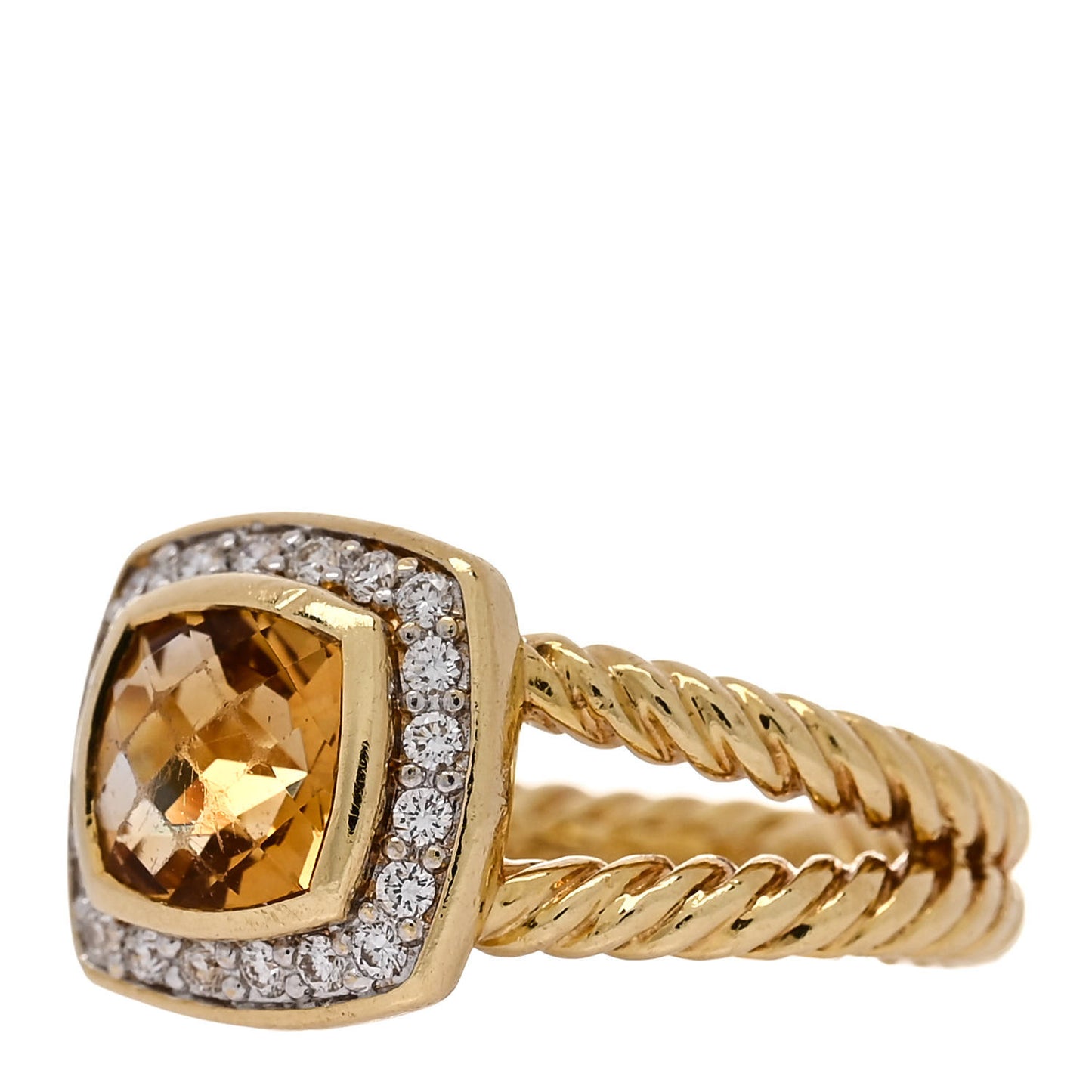 18K Yellow Gold Diamond Citrine 7mm Petite Albion Ring 52 6