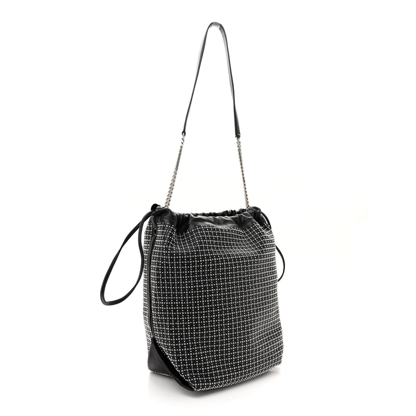 Lambskin Studded Drawstring Bag Black