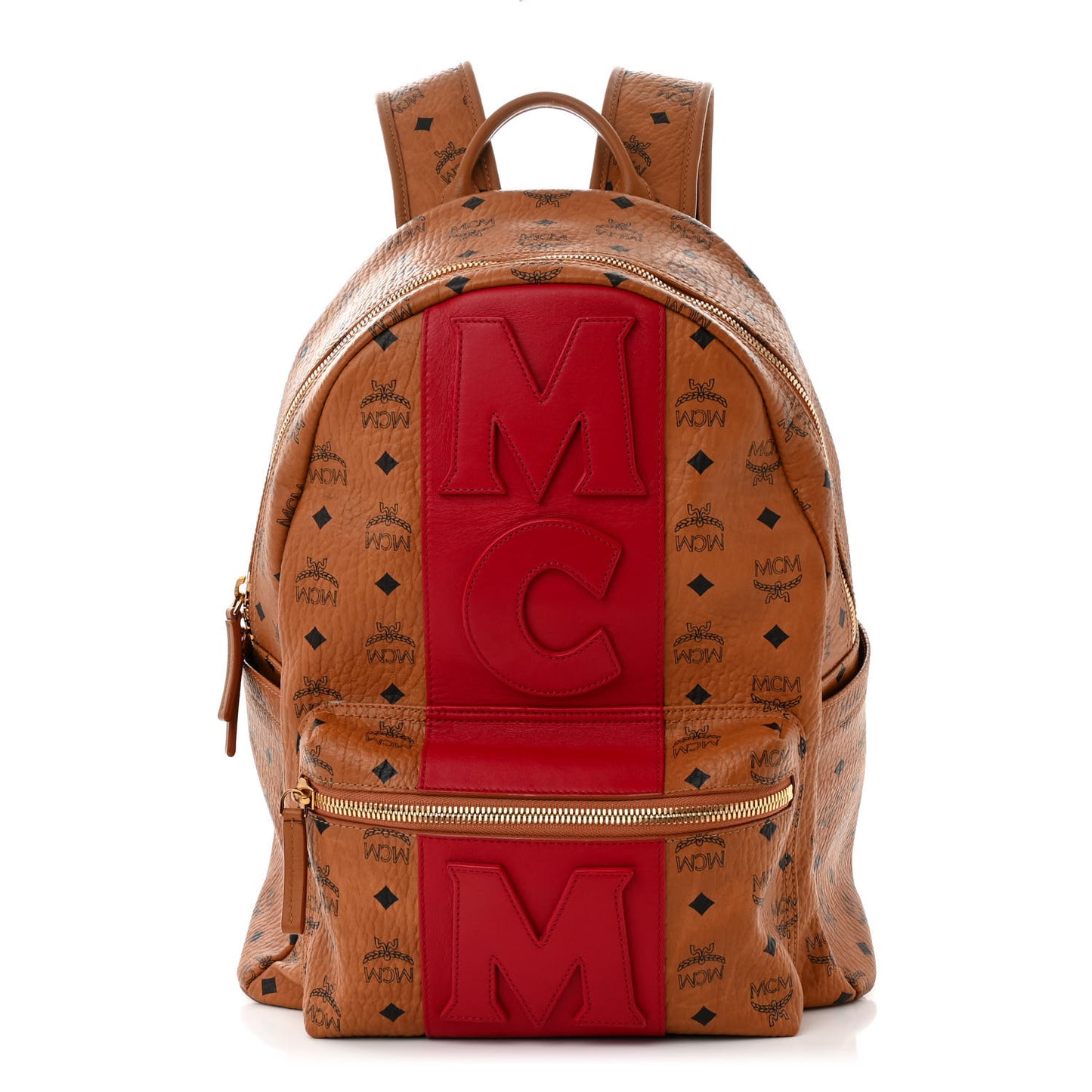 Visetos Medium Stark Logo Stripe Backpack Cognac Red