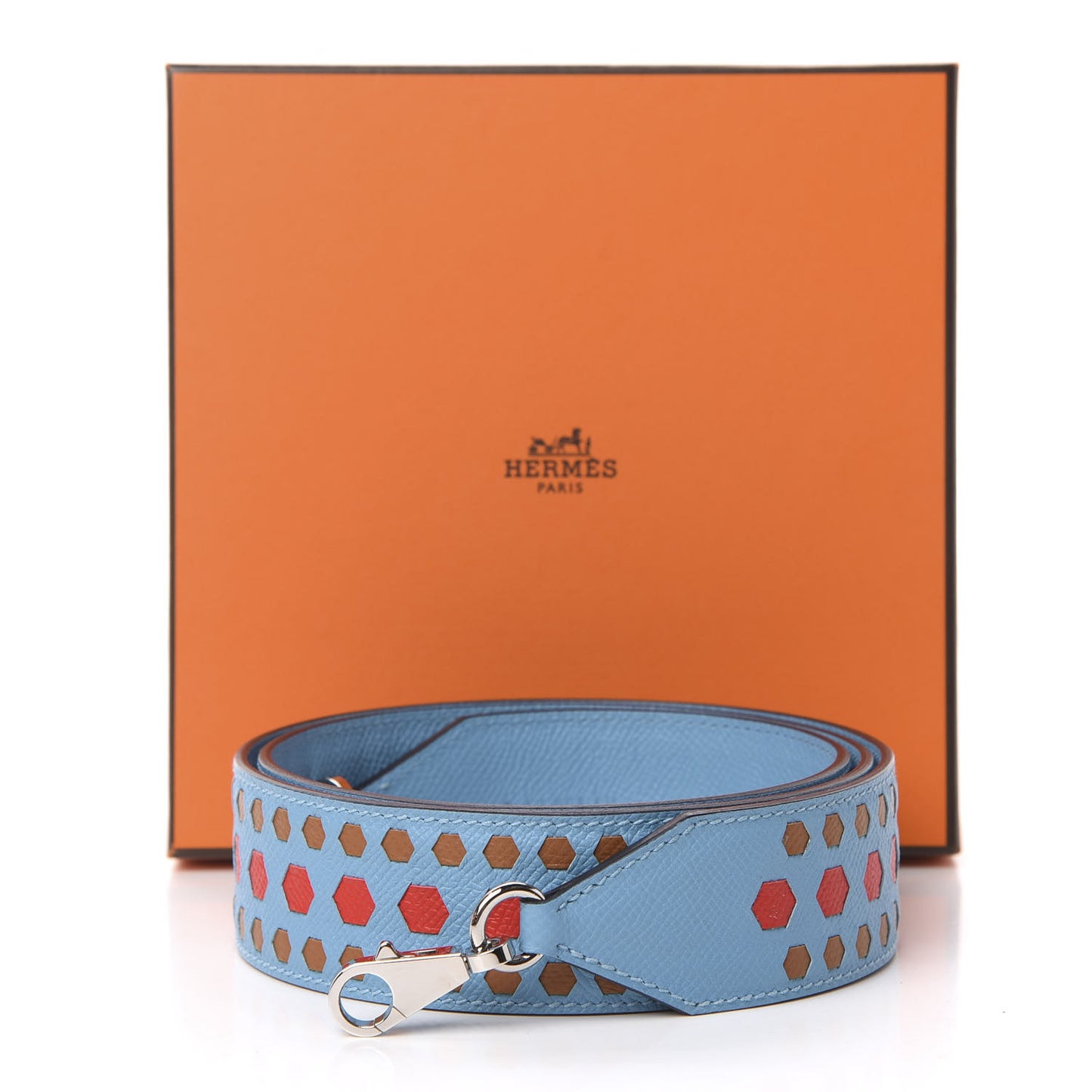 Epsom 40mm Hexagone Tressage Shoulder Strap Bleu De Nord Rouge De Coeur Gold