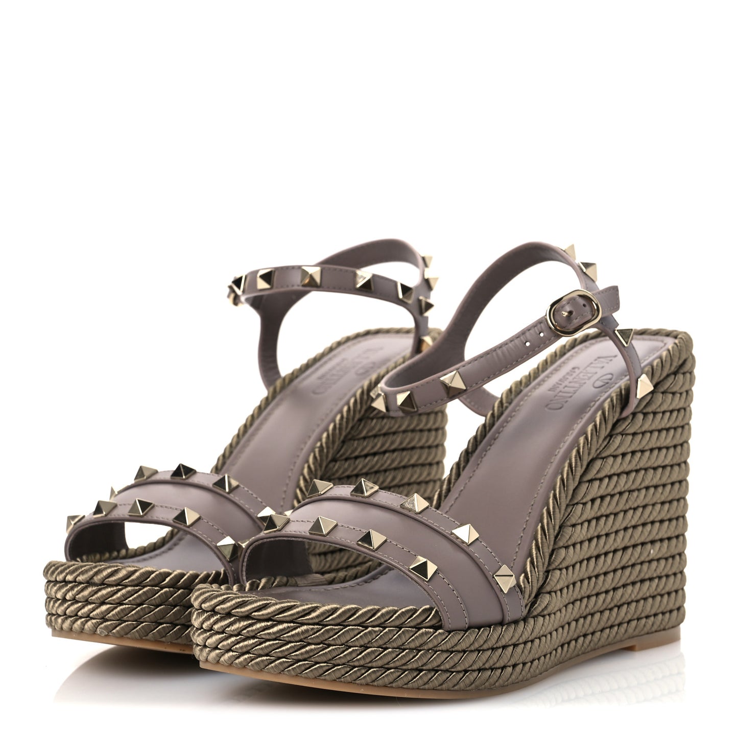 Silk Calfskin Rockstud Torchon Espadrille Wedge Sandals 39 Clay