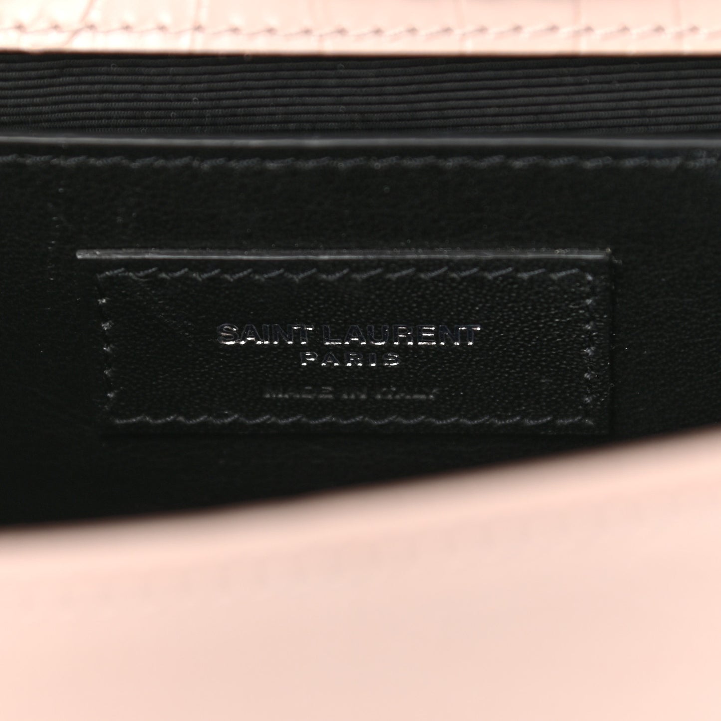 Calfskin Crocodile Embossed Small Classic Monogram Kate Tassel Satchel Light Pink