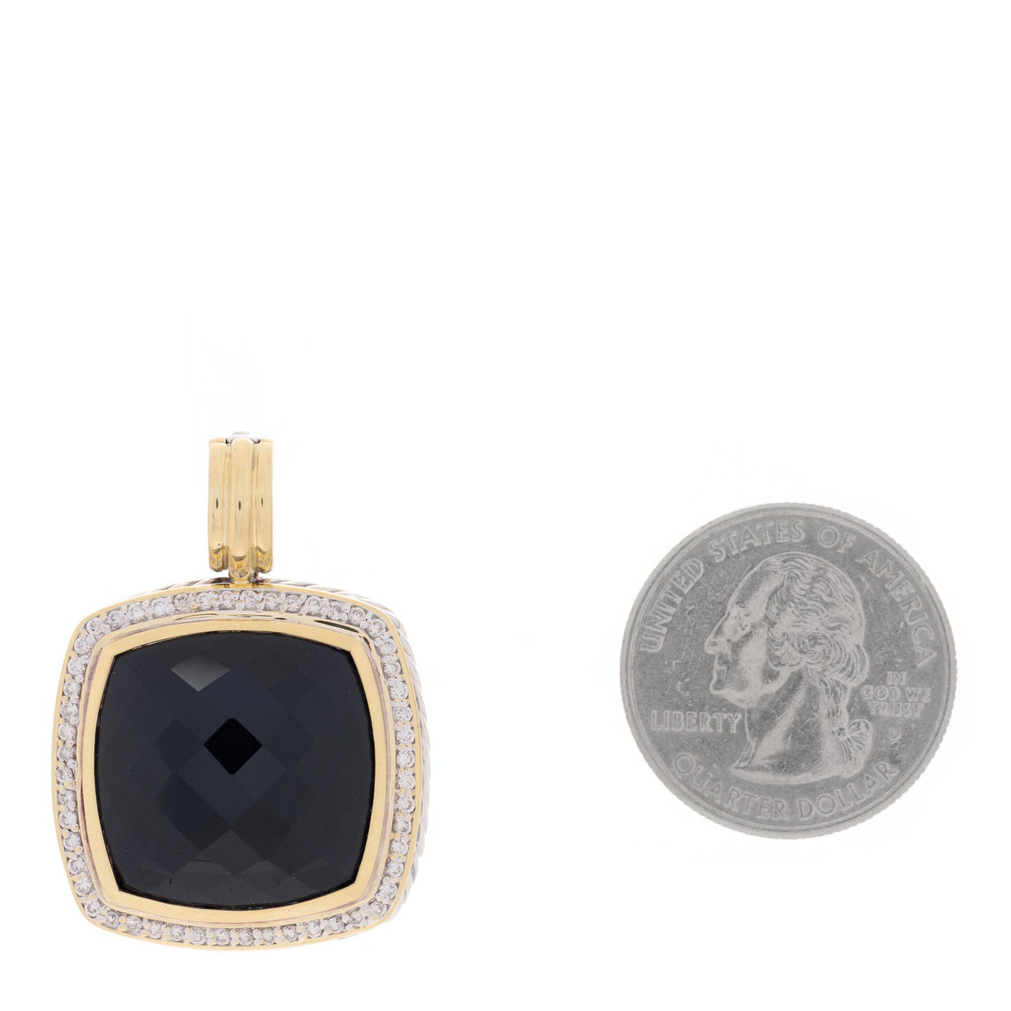 Sterling Silver 18K Yellow Gold Diamond Black Onyx 20mm Albion Enhancer Pendant