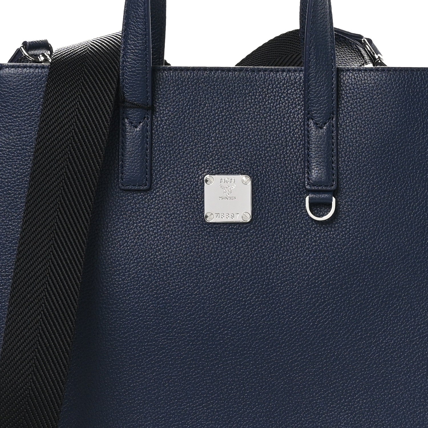 MCM Grained Calfskin Camouflage Small Aren Tote Navy 7 of 10