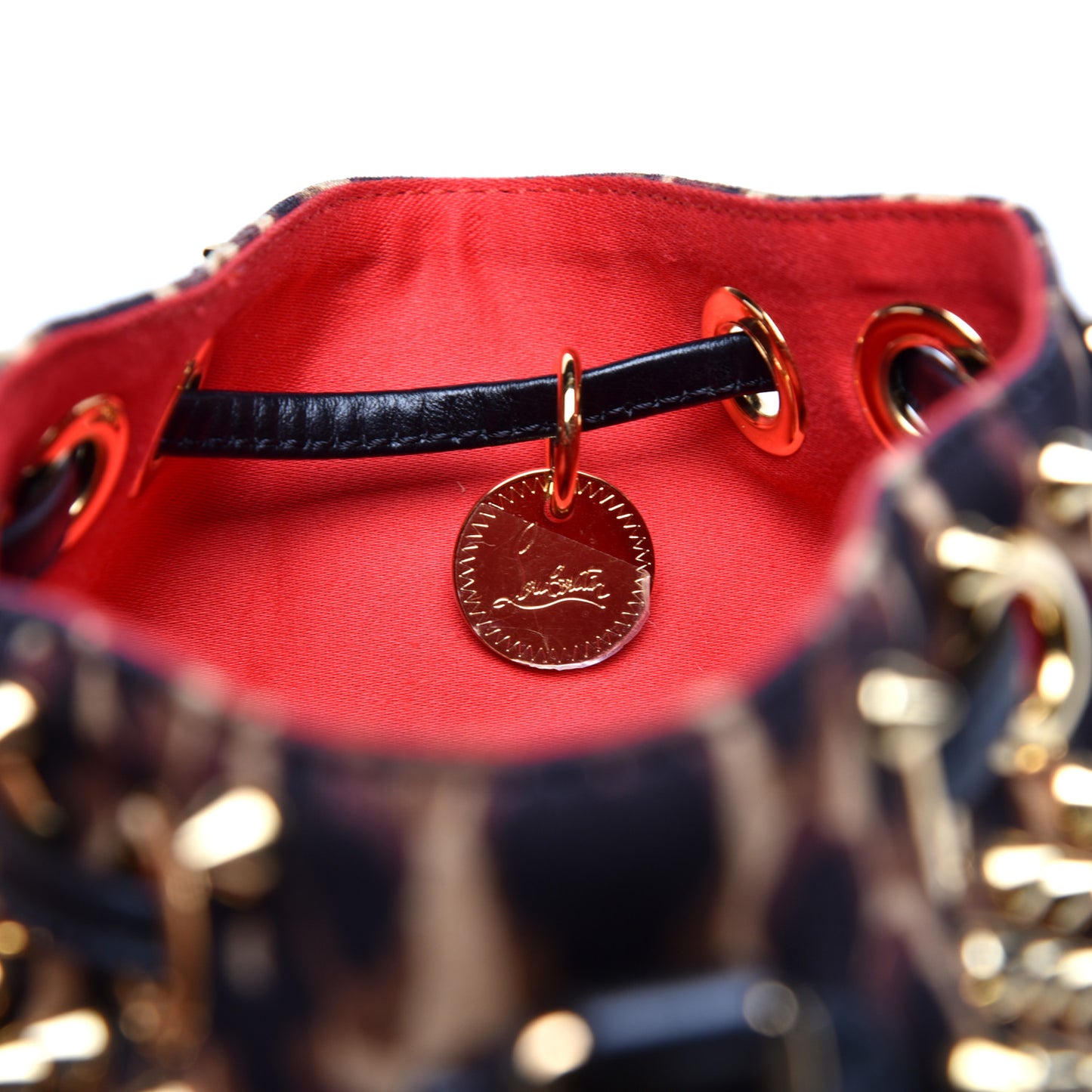 Neoprene Leopard Print Studded Marie Jane Loubirun Bucket Marron Black