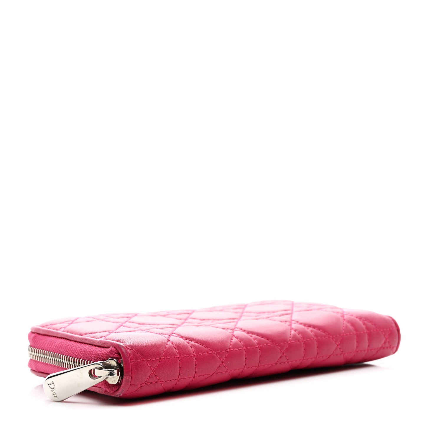 Lambskin Cannage Lady Dior Zip Wallet Fuchsia