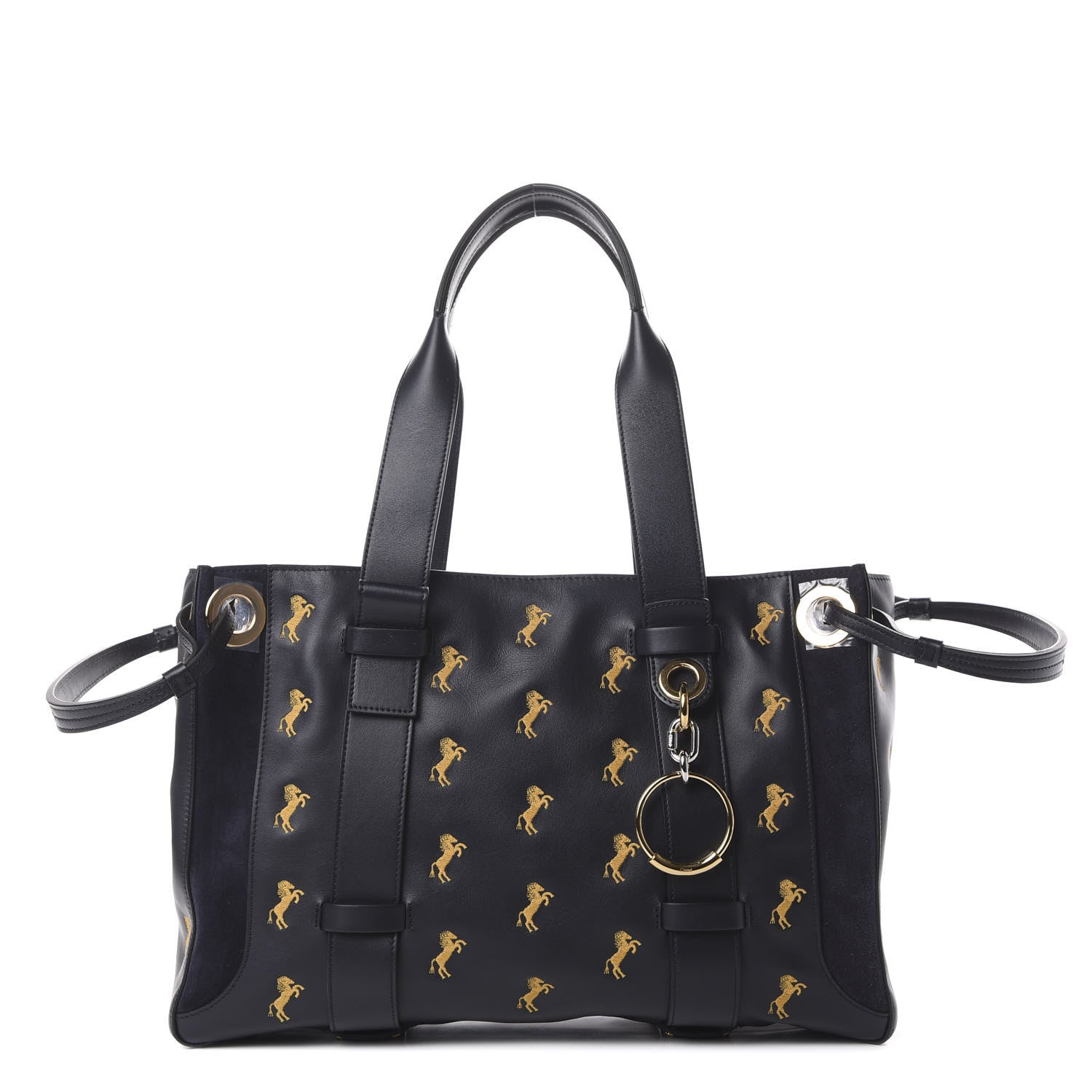 Chloe Smooth Calfskin Little Horses Embroidered Tao Zipped Tote Full Blue 1 of 10