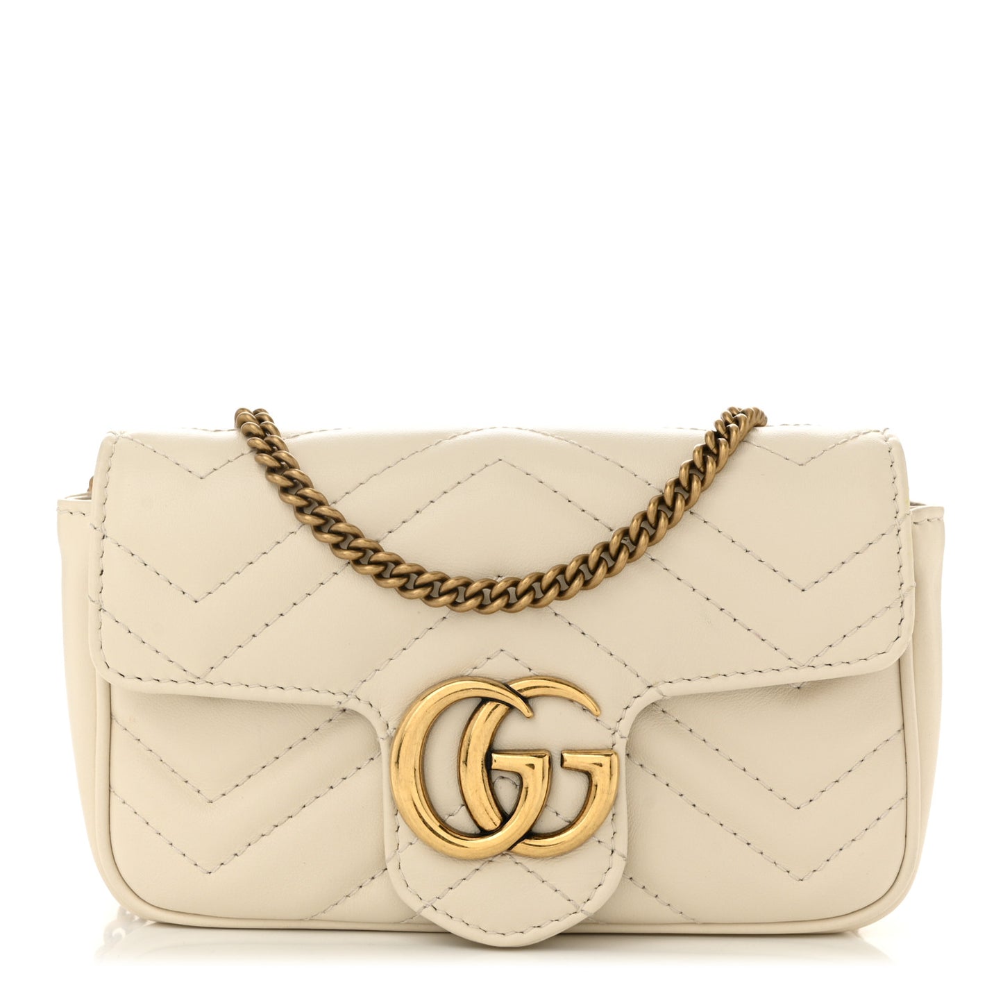 Calfskin Matelasse Super Mini GG Marmont Shoulder Bag White
