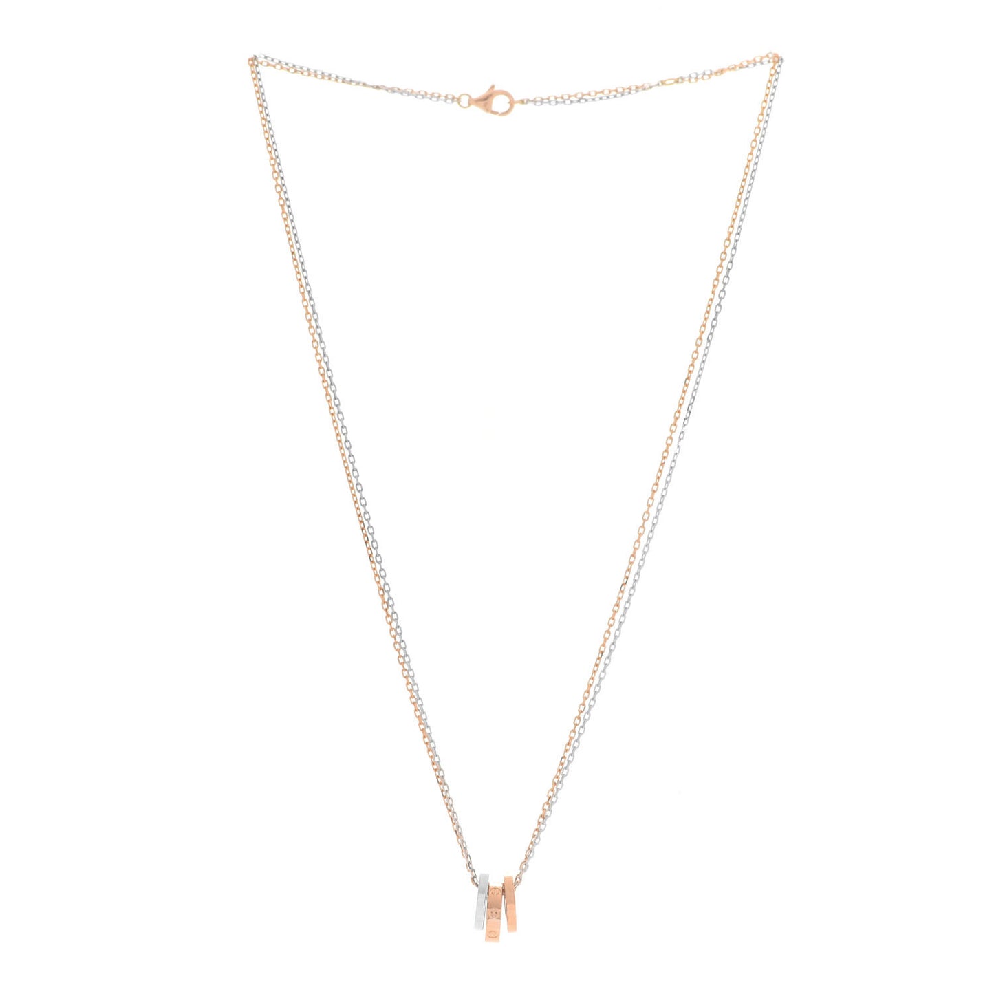 18K White Pink Gold Diamond Three Ring LOVE Pendant Necklace