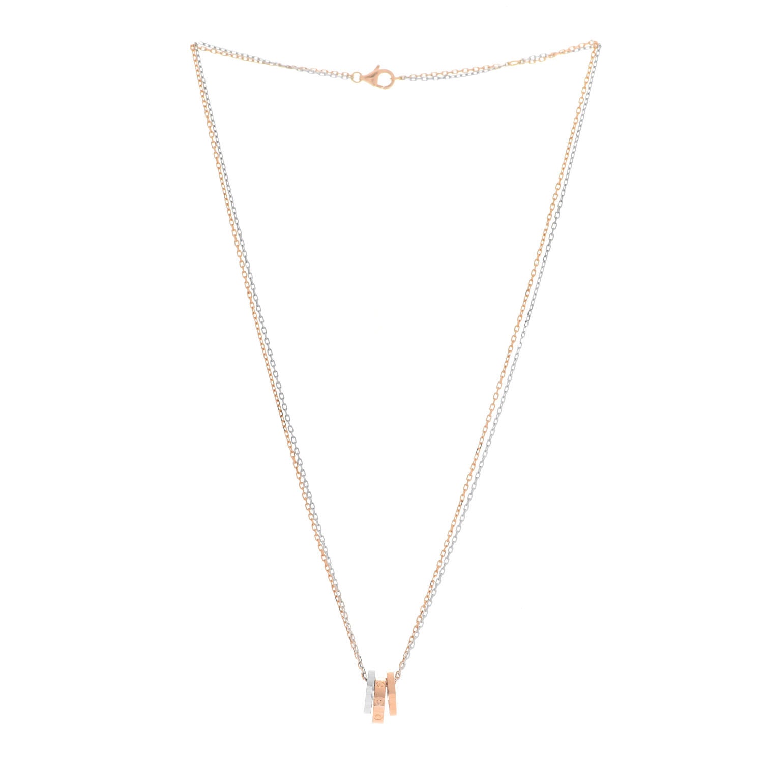 Cartier 18K White Pink Gold Diamond Three Ring LOVE Pendant Necklace 3 of 9