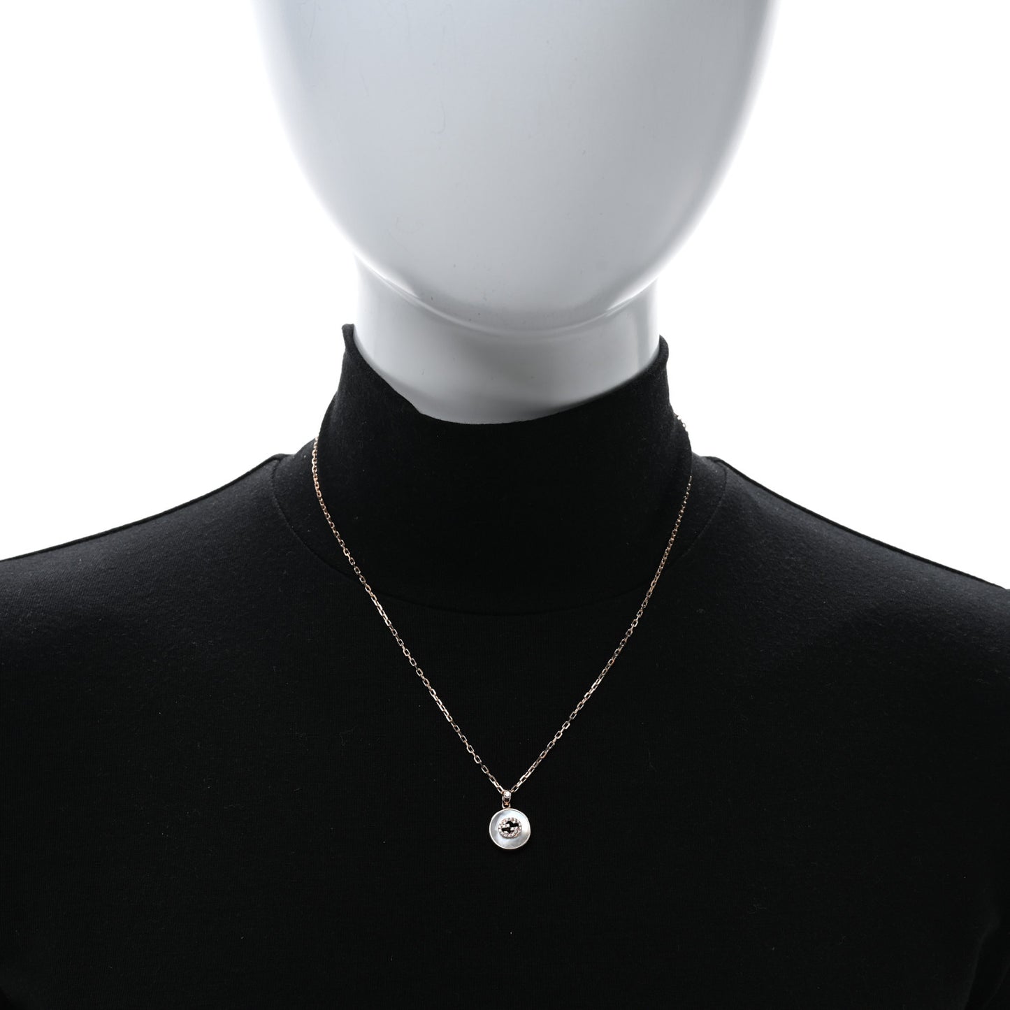 18K Rose Gold Diamond Mother of Pearl Interlocking G Pendant Necklace