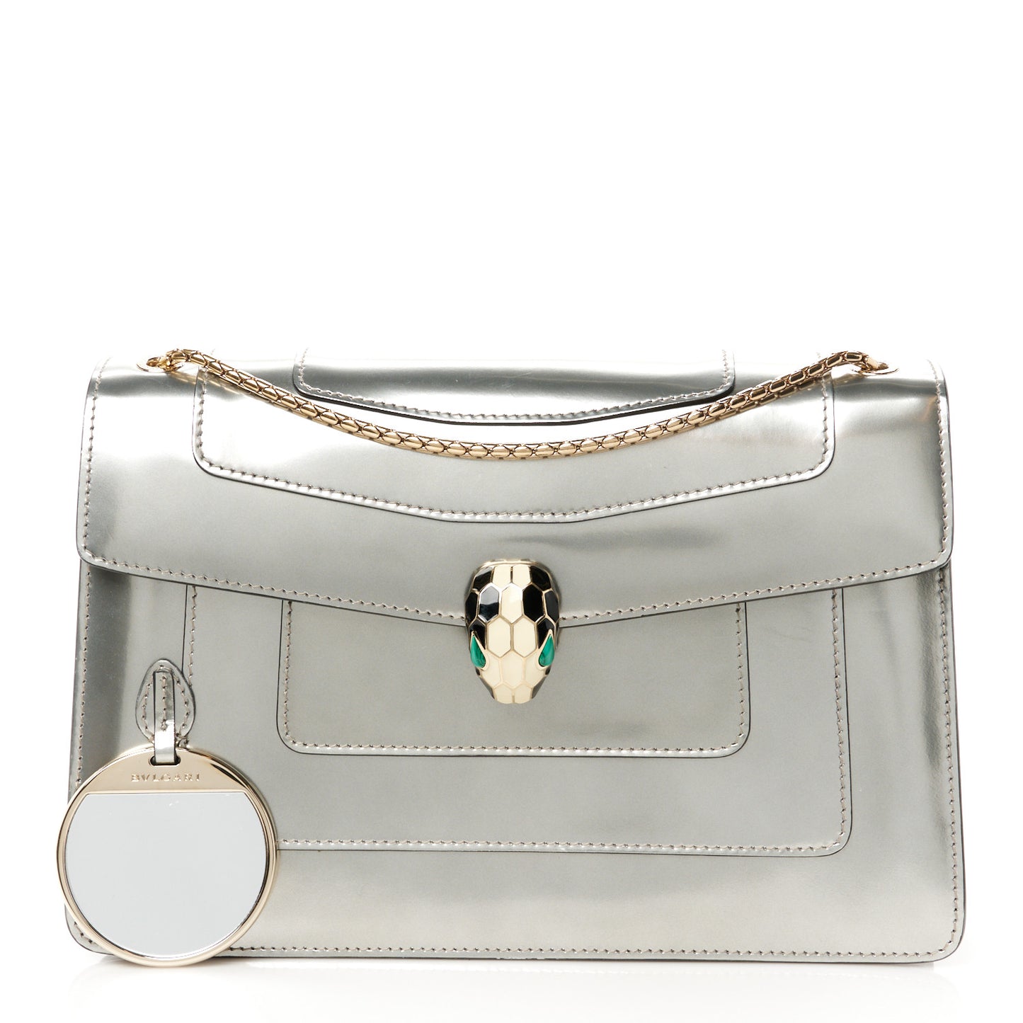 Metallic Calfskin Serpenti Forever Crossbody Bag Silver