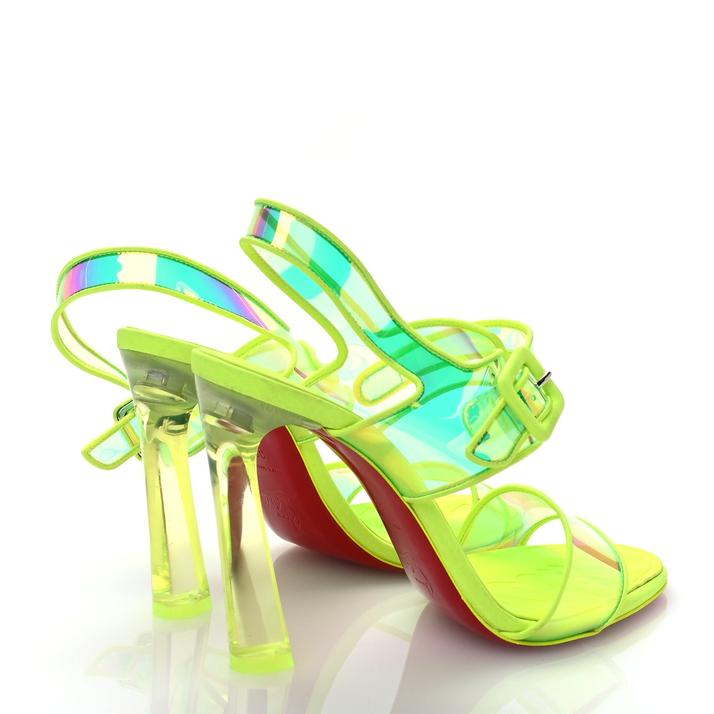 Iridescent PVC Loubi Duniss 100 Slingback Sandals 36 Fluo Yellow