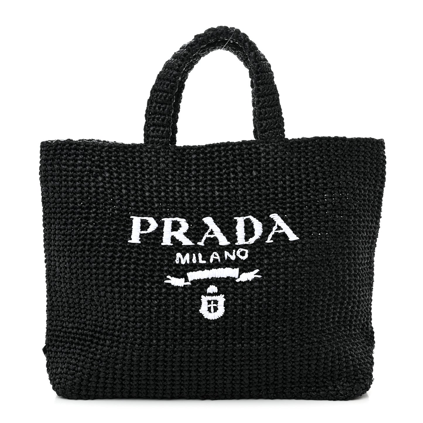 Yarn Raffia Effect Crochet Large Logo Tote Black