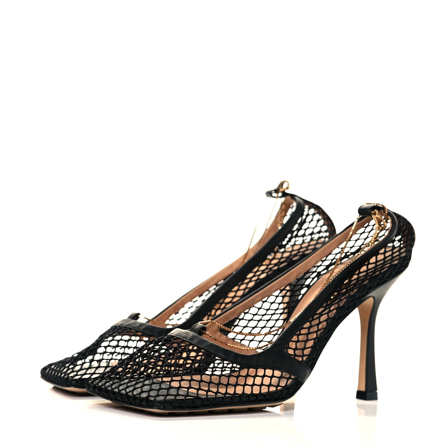 Bottega Veneta Mesh Calfskin Chain Stretch Pumps 38.5 Black 3 of 8