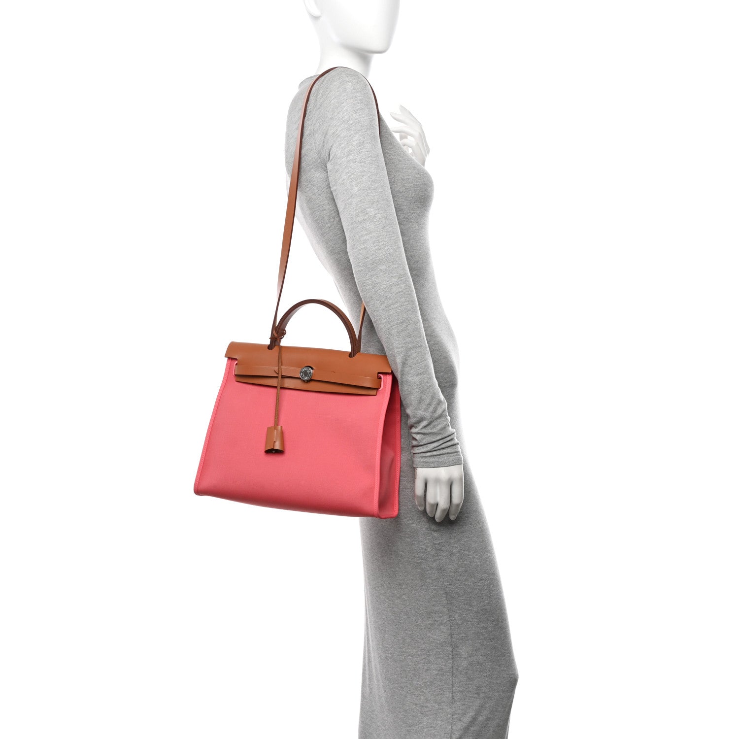Hermes Vache Hunter Toile Herbag Zip 31 PM Rose Azalee Natural 2 of 12