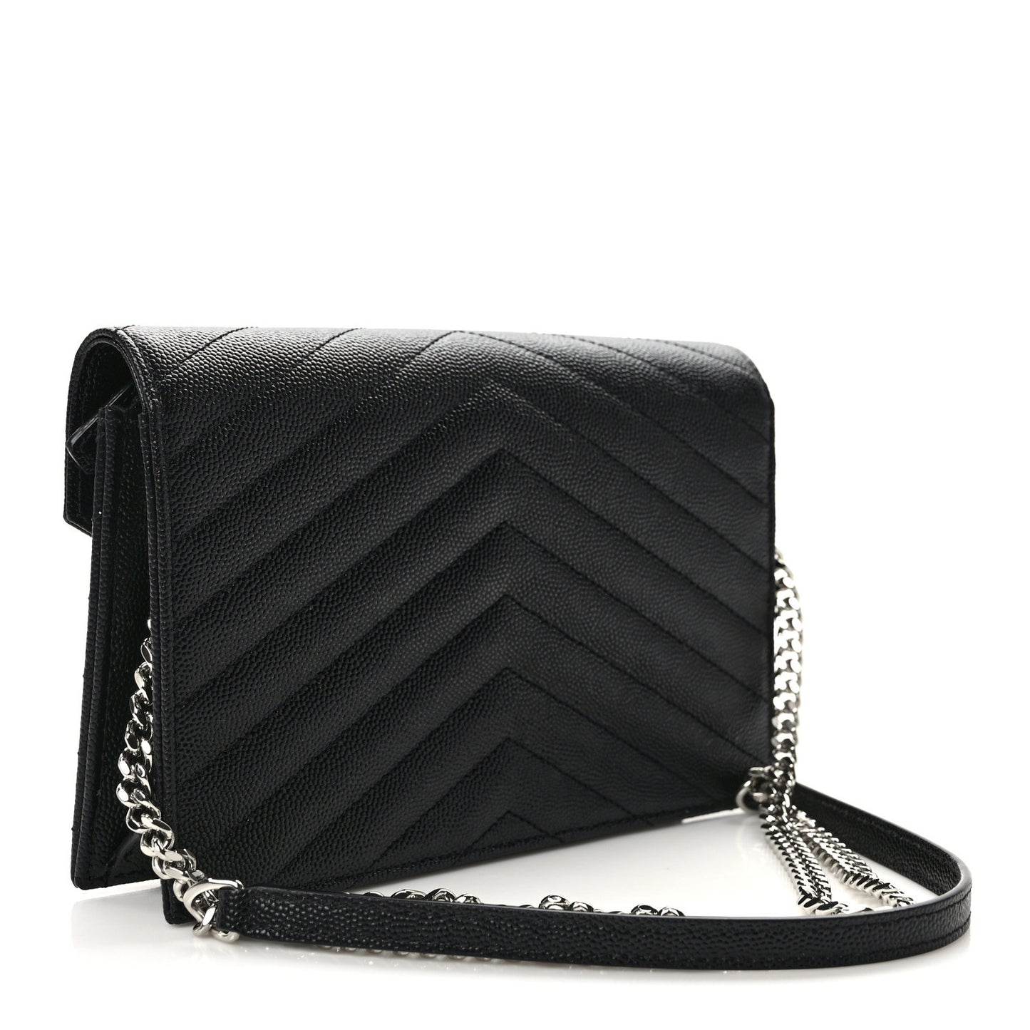 Grain De Poudre Matelasse Chevron Monogram Envelope Chain Wallet Black