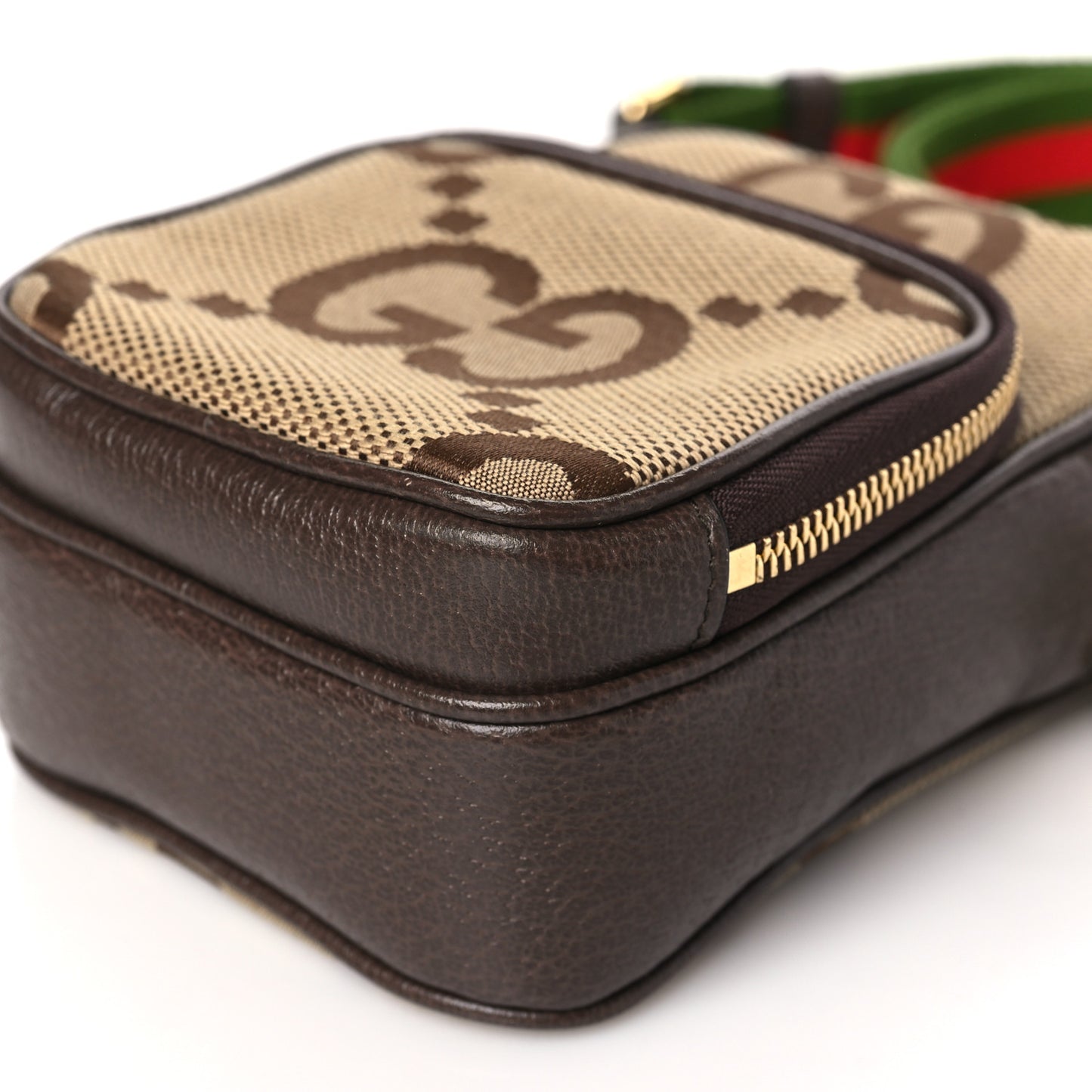 Monogram Jumbo GG Textured Dollar Calfskin Web Shoulder Bag Camel Ebony New Acero