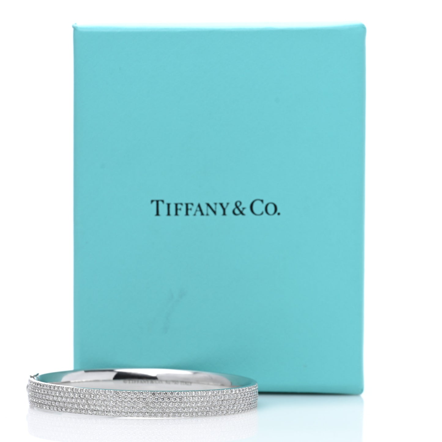 18K White Gold Diamond Metro Five-Row Hinged Bangle Bracelet