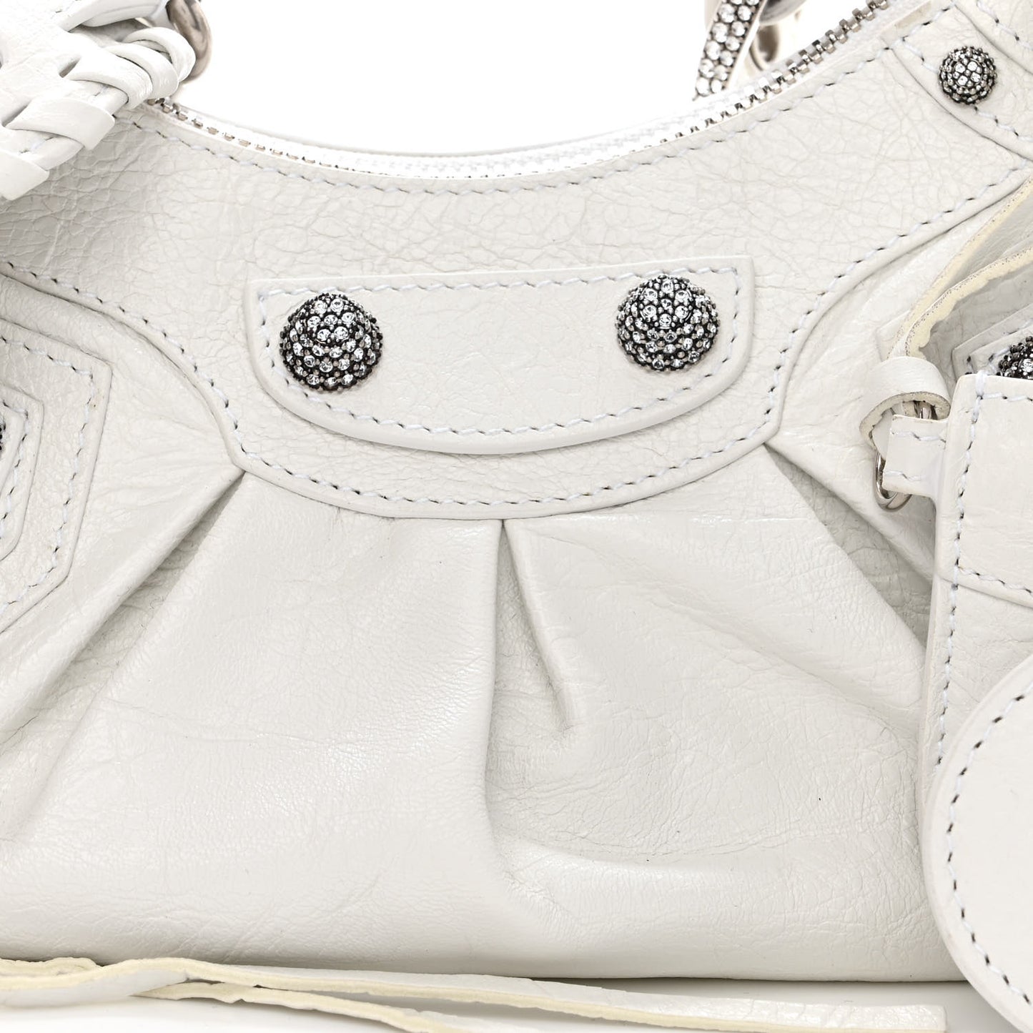 Agneau Arena Crystal Le Cagole Shoulder Bag XS Optic White