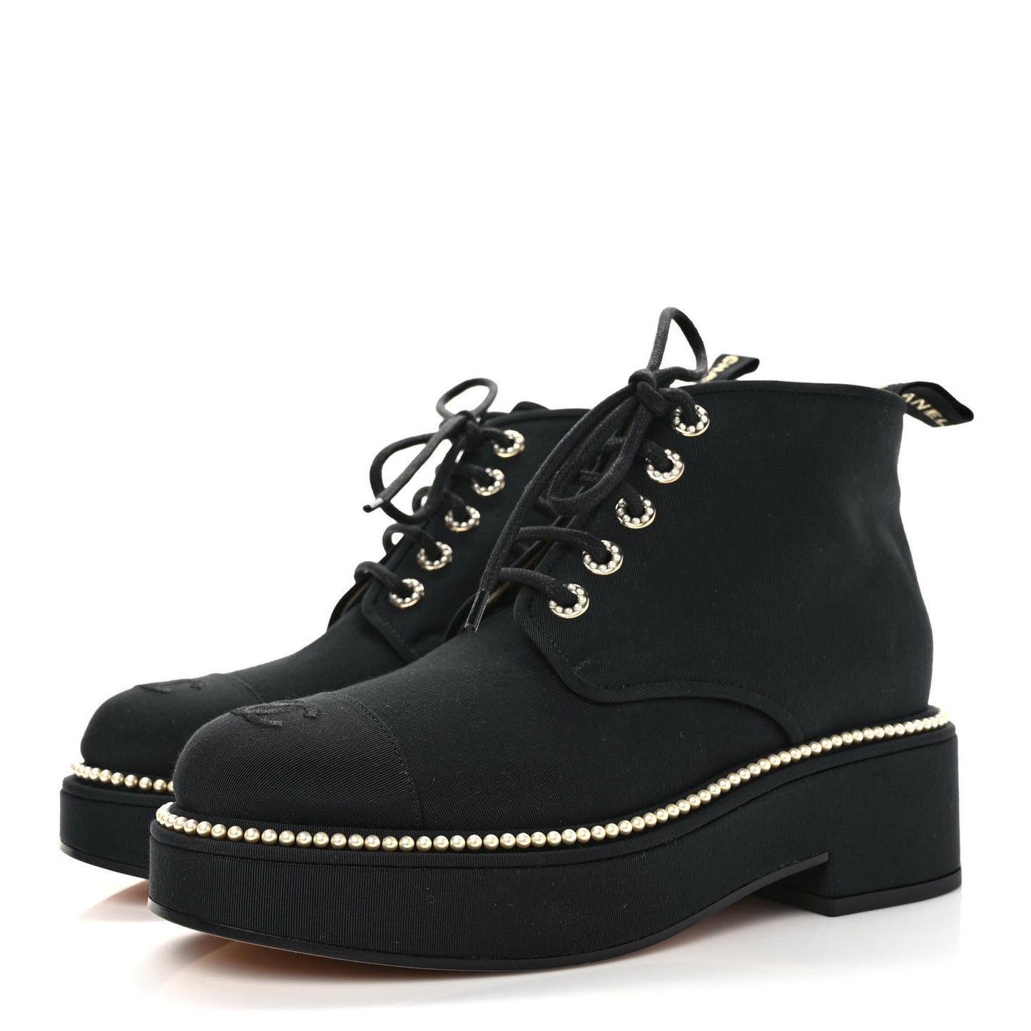 Grosgrain Pearl Lace Up CC Short Boots 40 Black