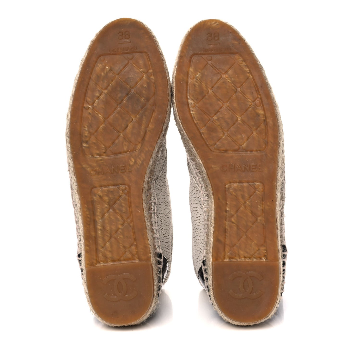 Crackled Calfskin High Top Espadrilles 38 Light Beige Black