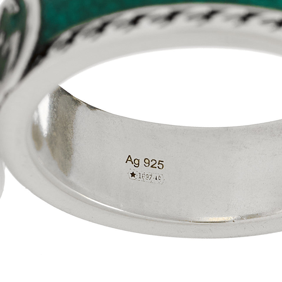 Sterling Silver Enamel Interlocking G ring 56 7.5 Turquoise