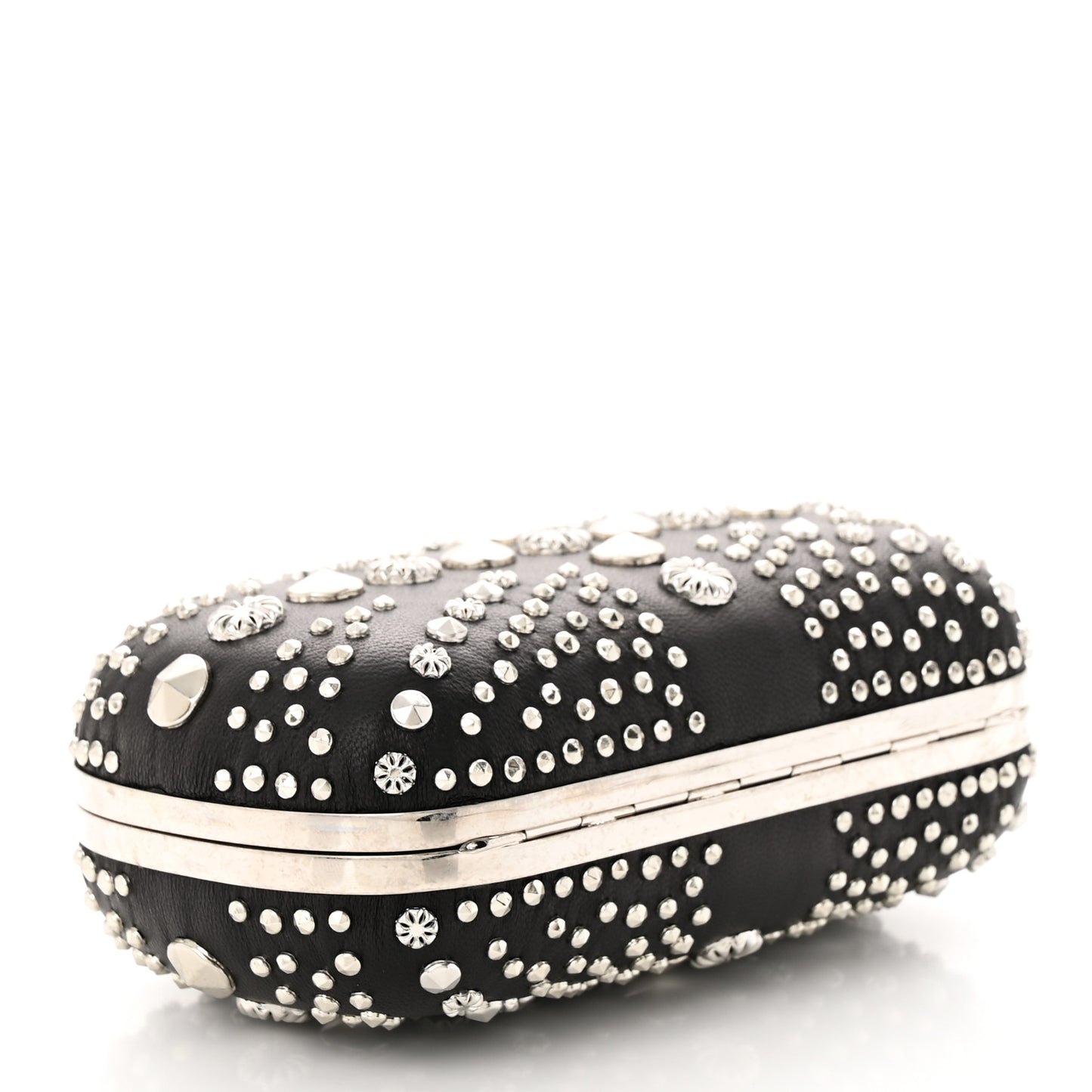 Nappa Studded Britannia Skull Box Clutch Black