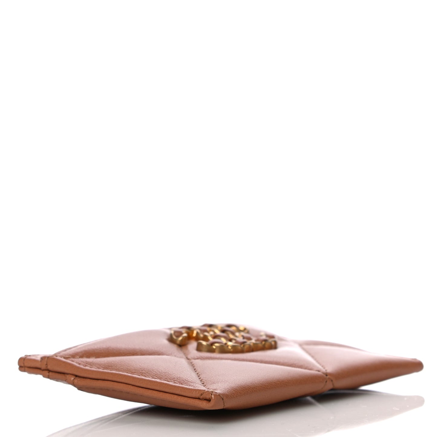 Lambskin Quilted Chanel 19 Card Holder Brown