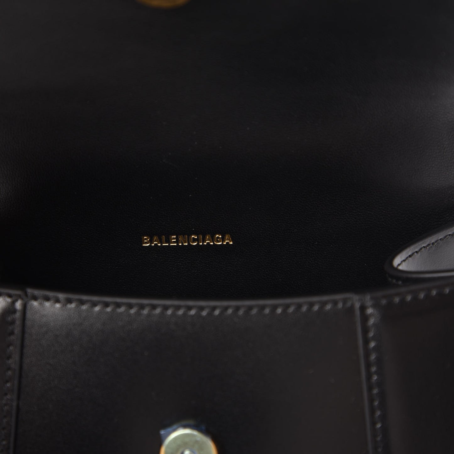 Shiny Box Calfskin Hourglass Top Handle Bag XS Black