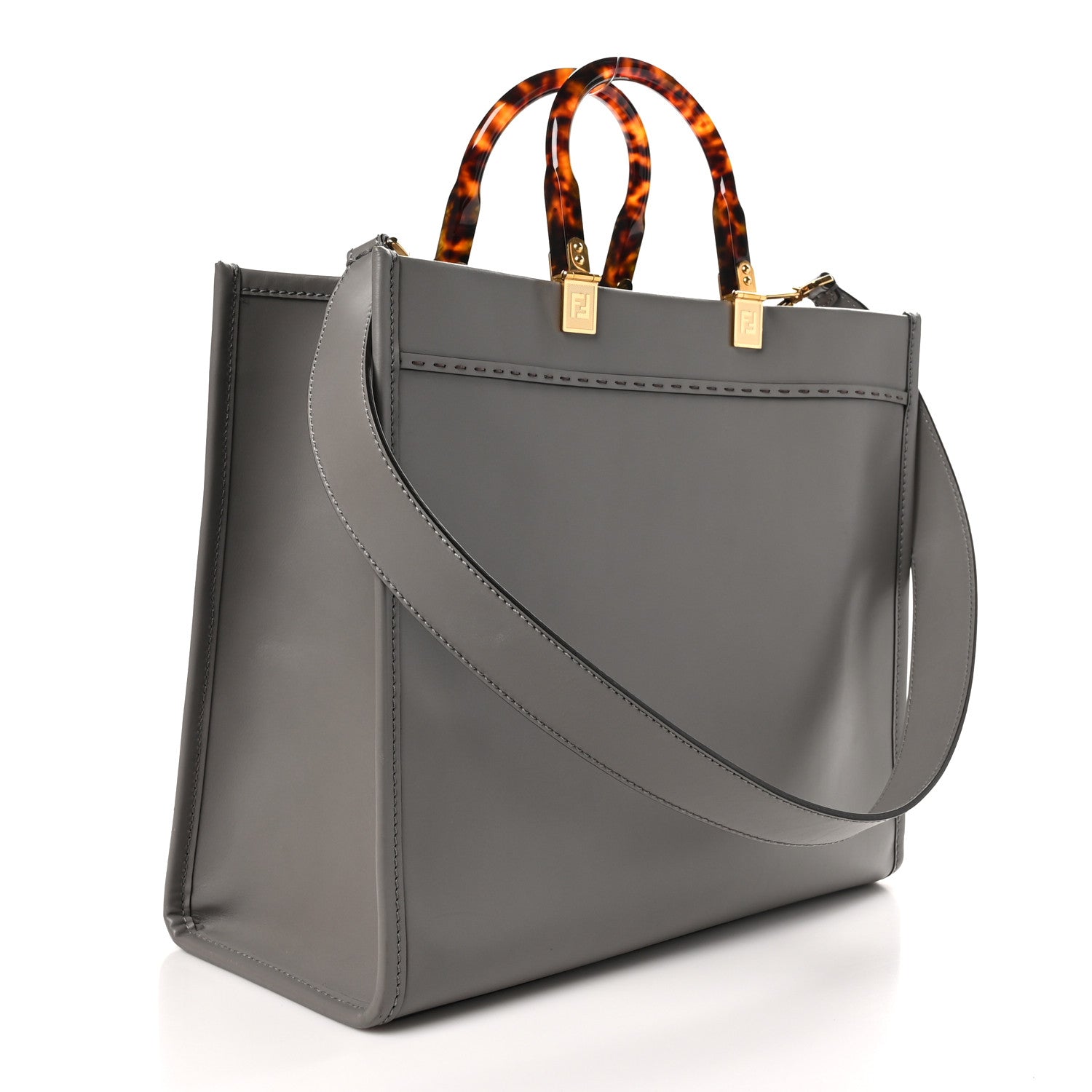 Fendi Vitello King Plexiglass Logo Embossed Medium Fendi Sunshine Shopper Tote Moon 3 of 9