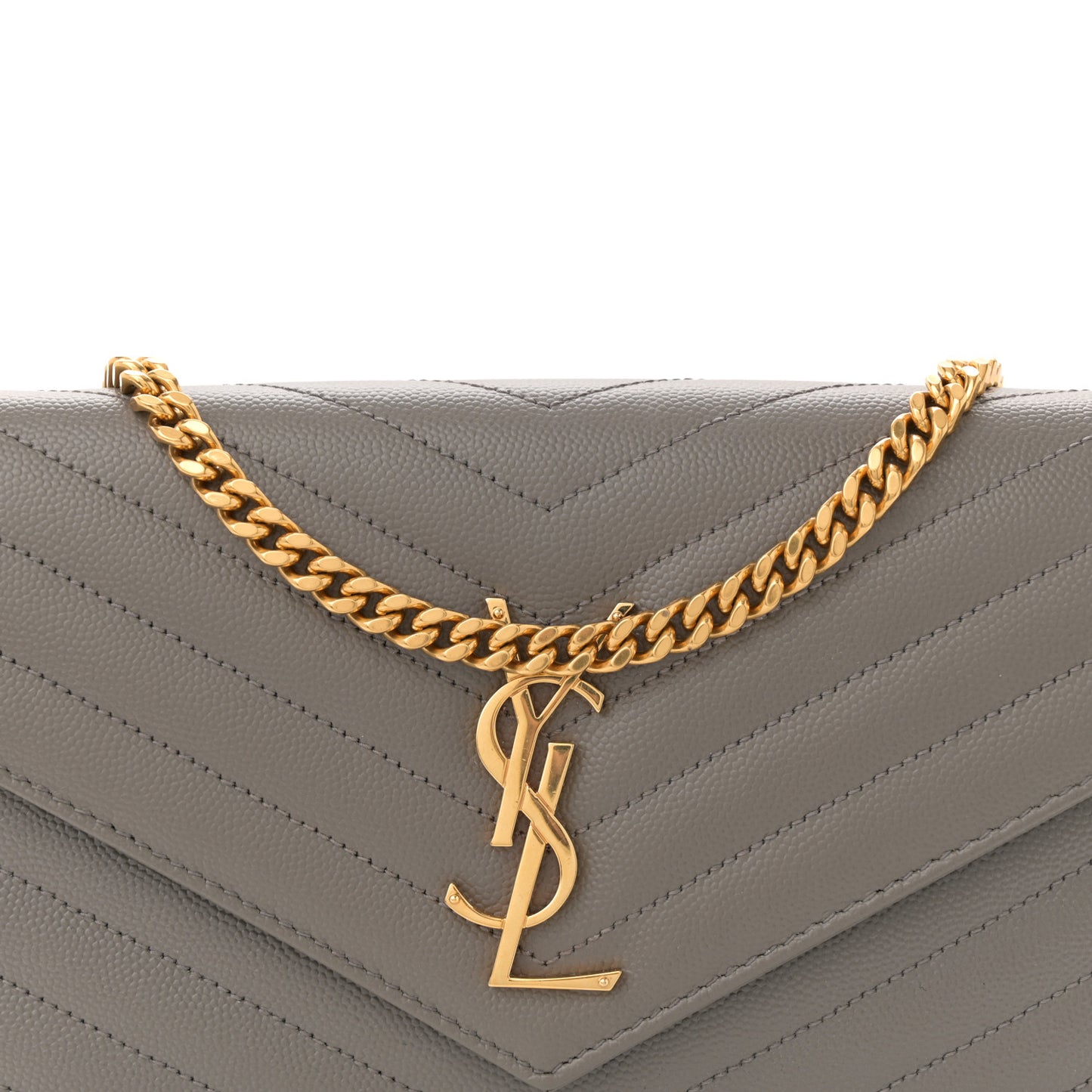 Grain De Poudre Matelasse Chevron Monogram Chain Wallet Fog