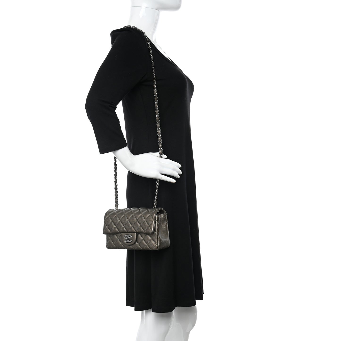 Iridescent Caviar Quilted Mini Rectangular Flap Bronze