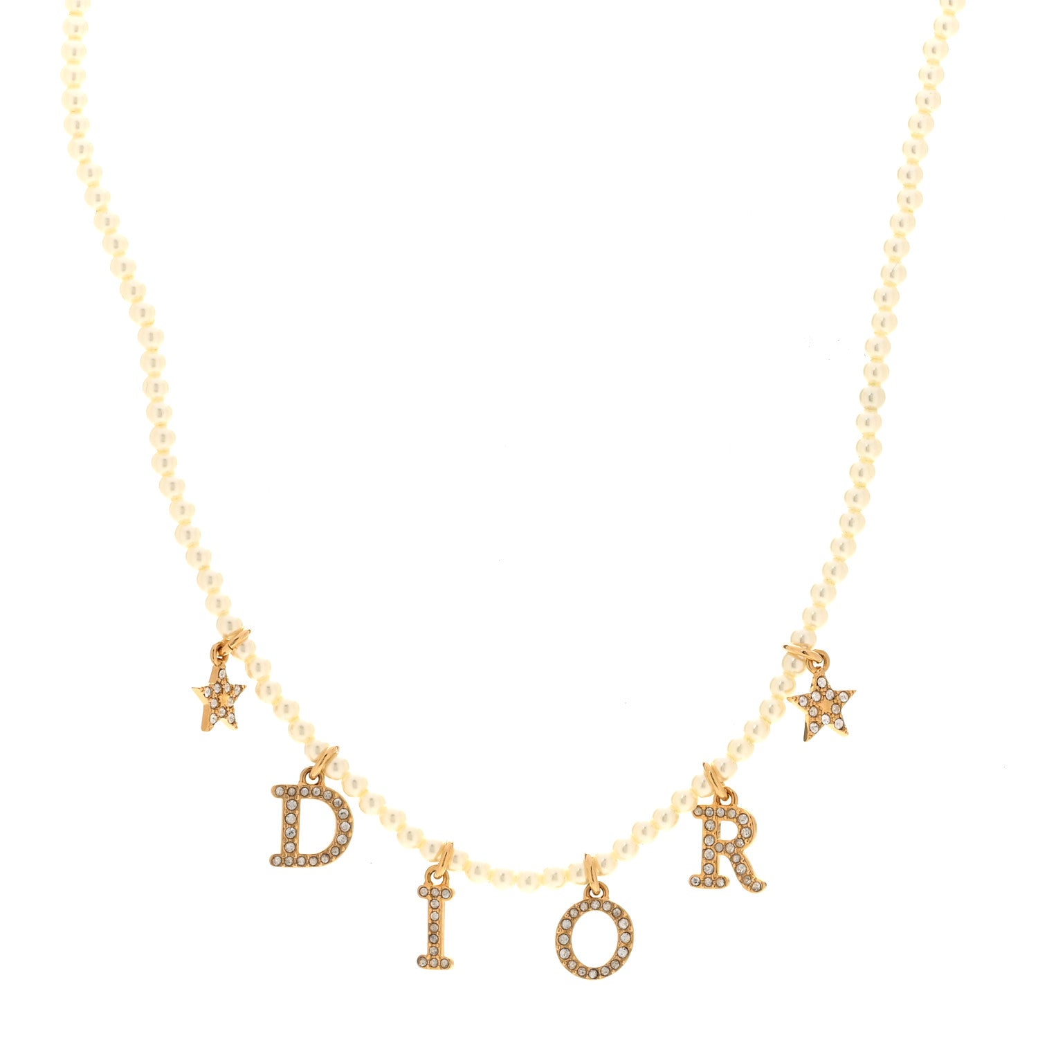 ⑦Dior ゴールド パール　ネックレス スター　ディオール Christian Dior Pearl Crystal Star Logo Charm Necklace Gold 1893602