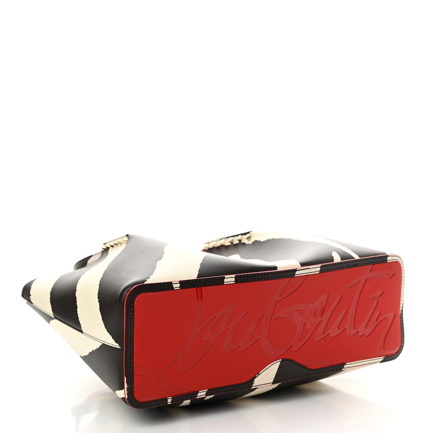 Christian Louboutin Calfskin Empire Zebra Print Spiked Large Cabarock Shopper Tote Brown White 4 of 11