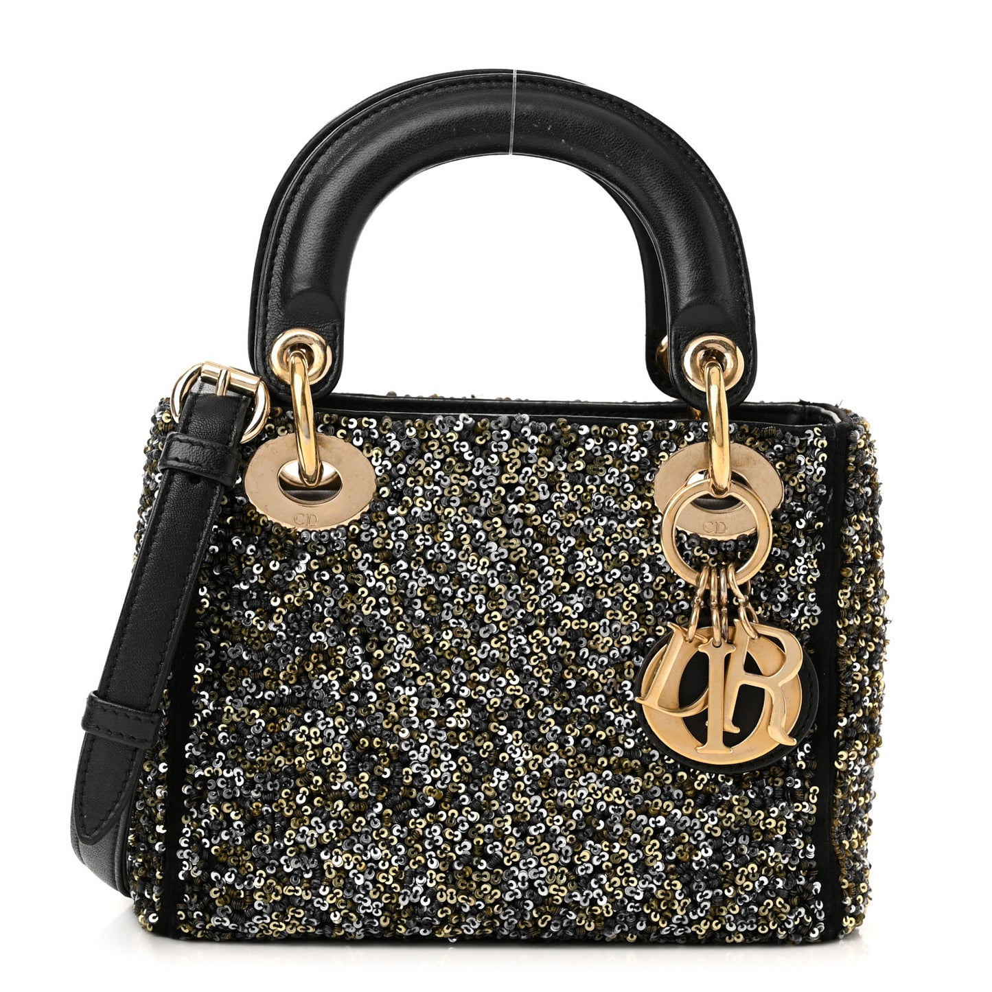 Satin Lambskin Sequin Embroidered Mini Lady Dior Black Multicolor