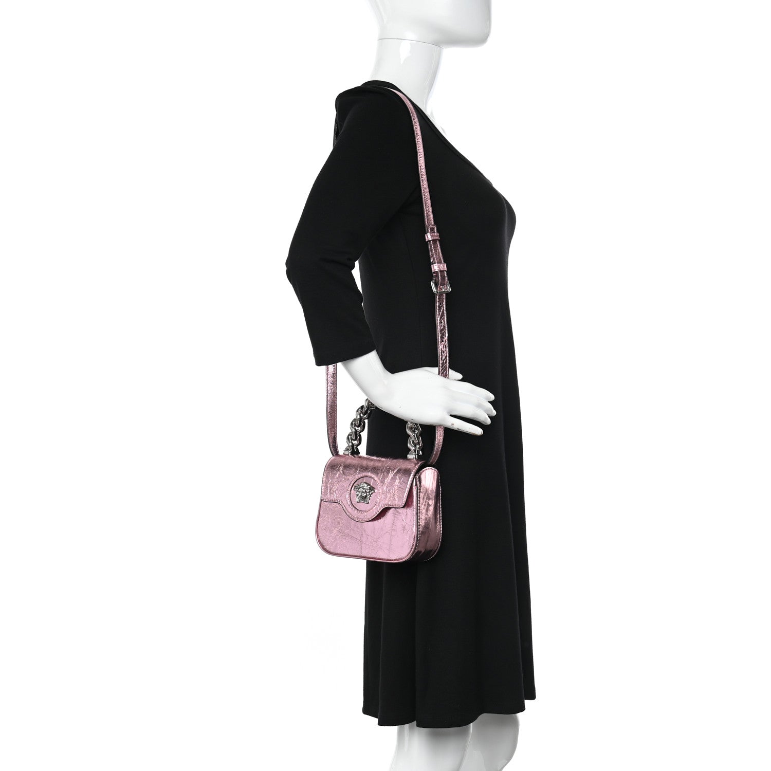 Versace Metallic Crackled Lambskin Mini La Medusa Bag Pink 2 of 11