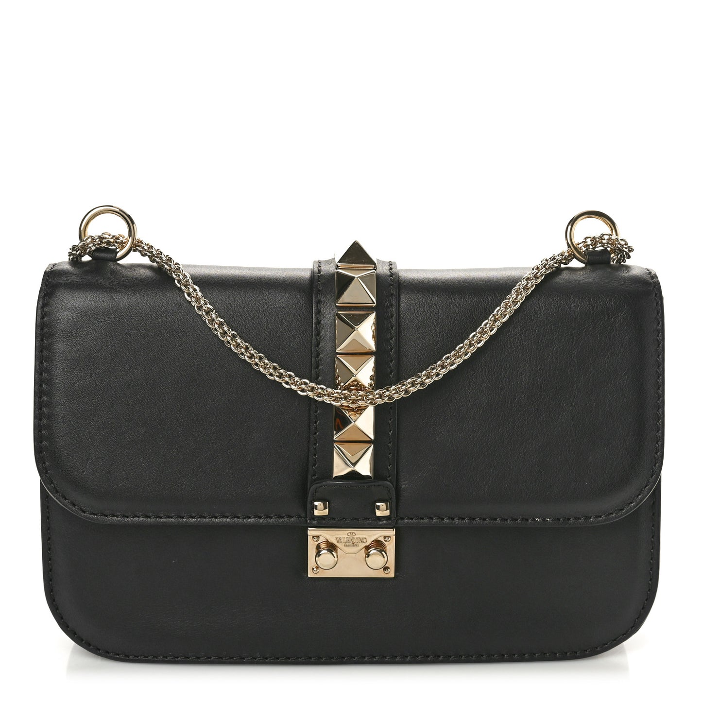 Vitello Medium Glam Lock Rockstud Flap Black