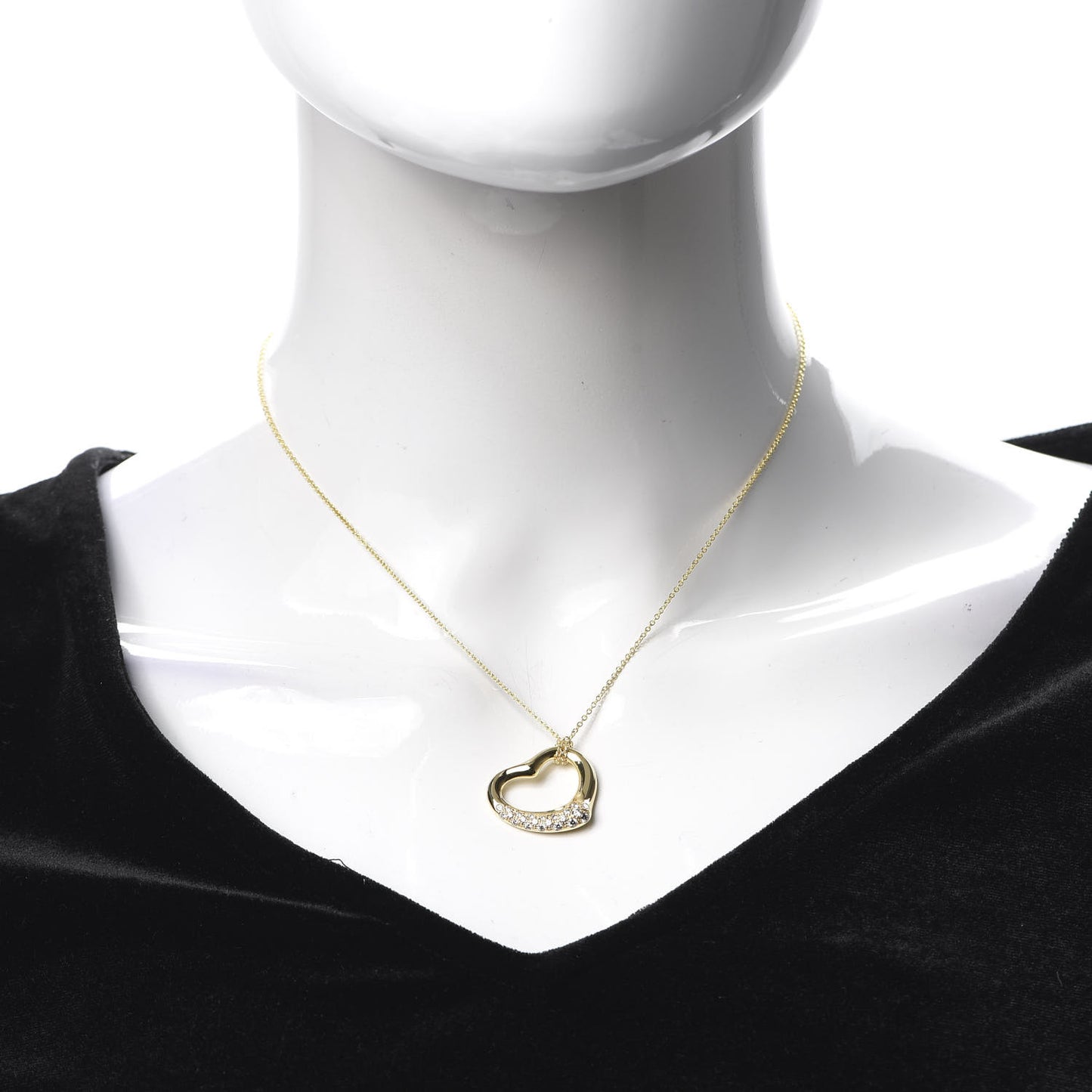18K Yellow Gold Diamond 22mm Elsa Peretti Open Heart Pendant Necklace