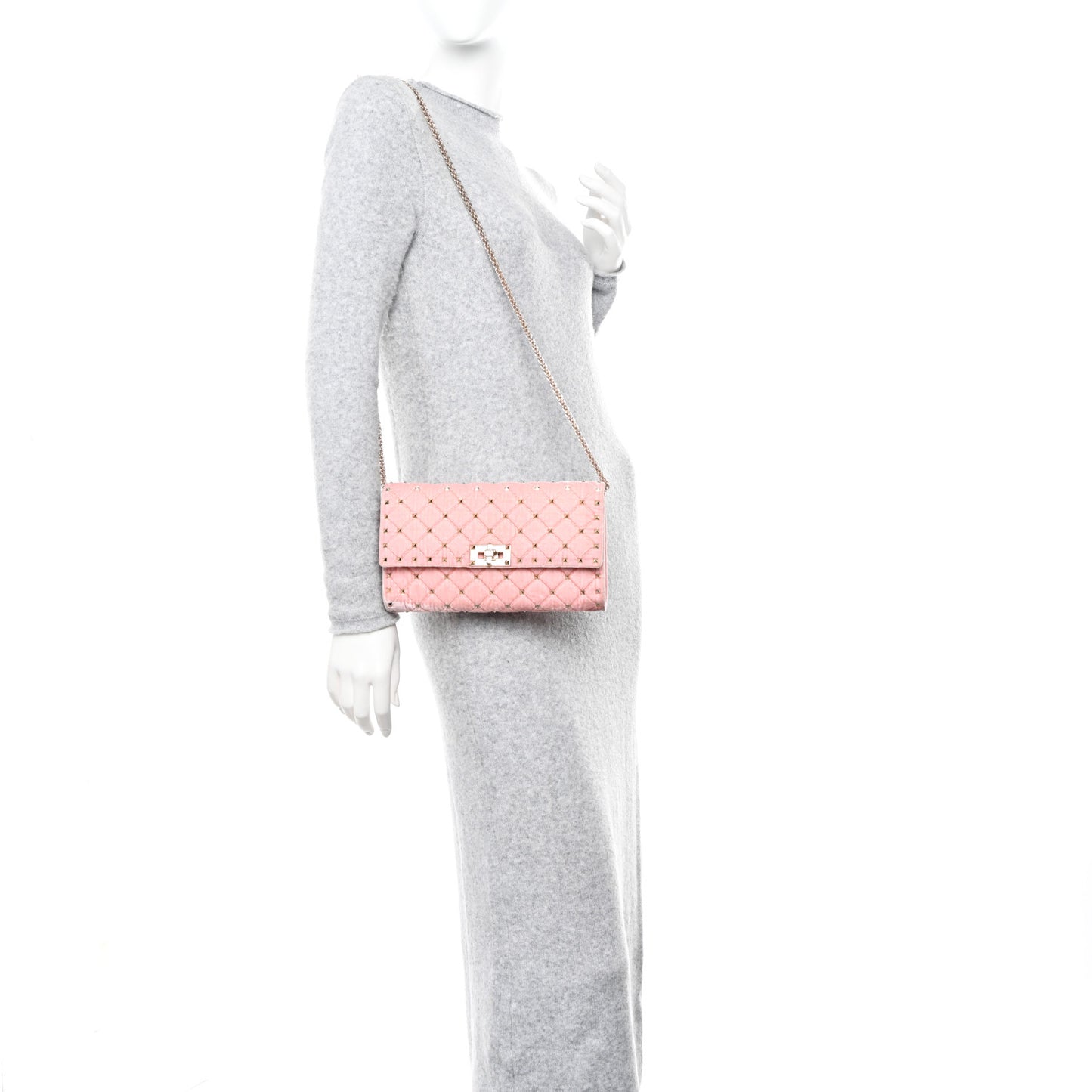 Velvet Rockstud Spike Wallet on Chain Water Rose