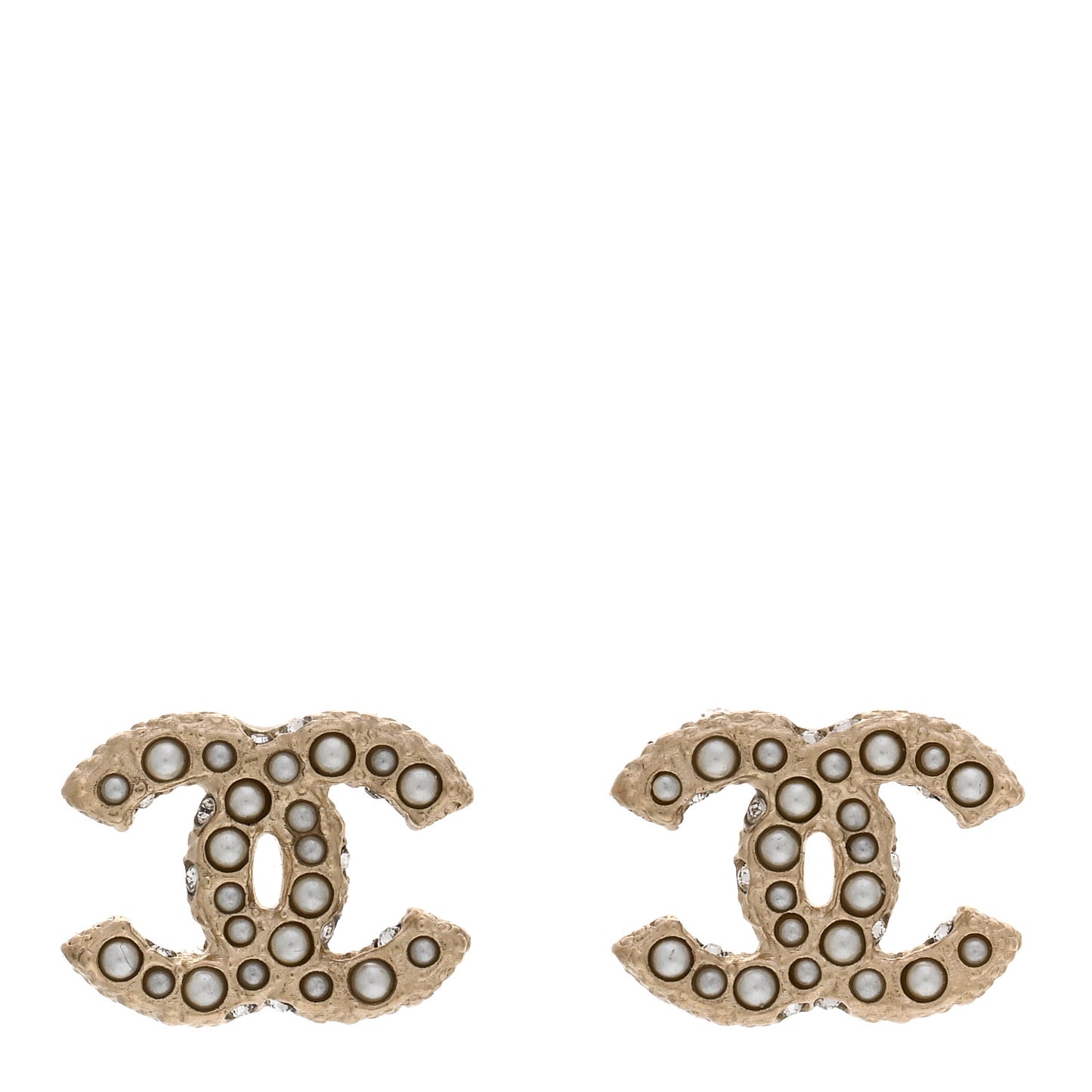 Pearl Crystal CC Earrings Light Gold