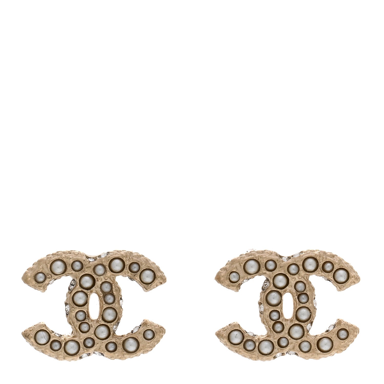 Chanel Pearl Crystal CC Earrings Light Gold 1 of 5