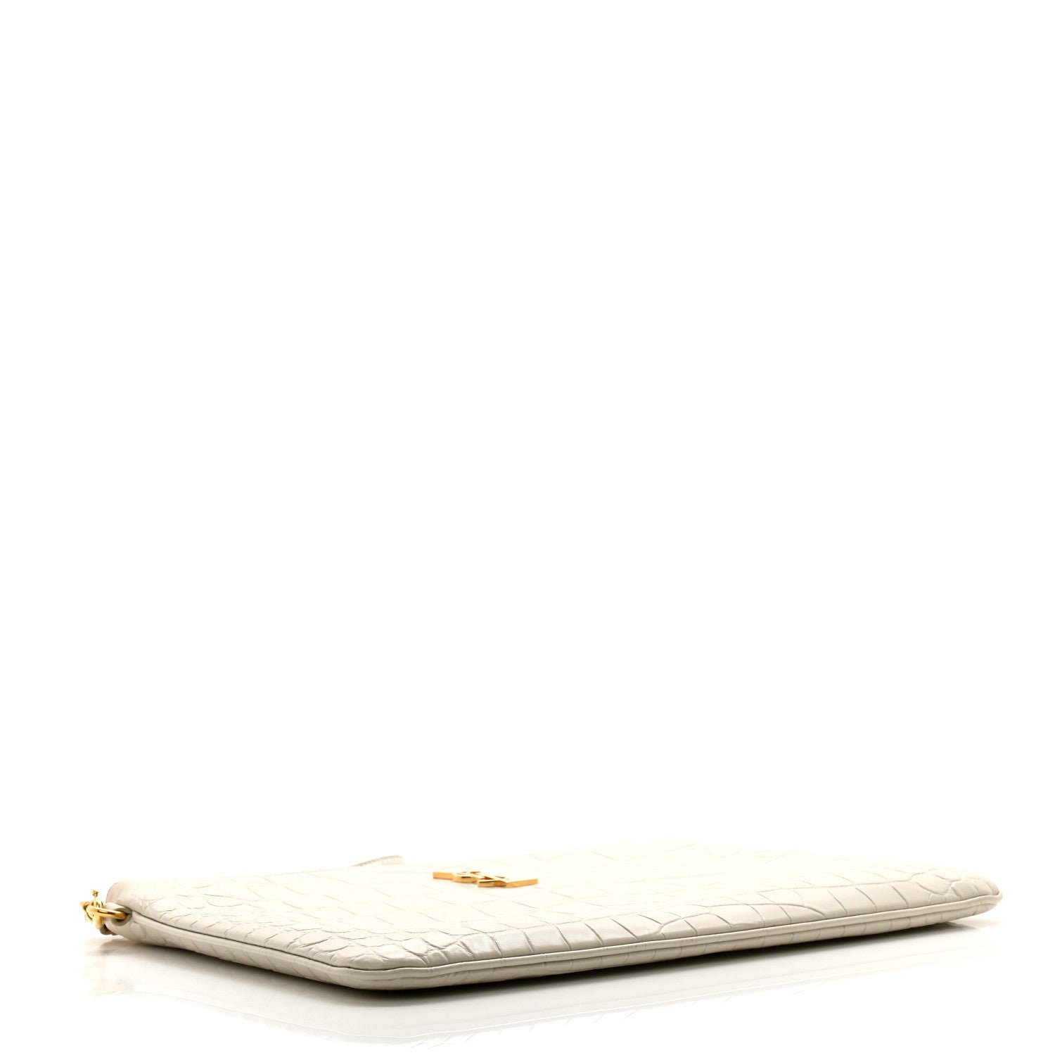 Saint Laurent Calfskin Crocodile Embossed Tablet Pouch Crema Soft 4 of 11