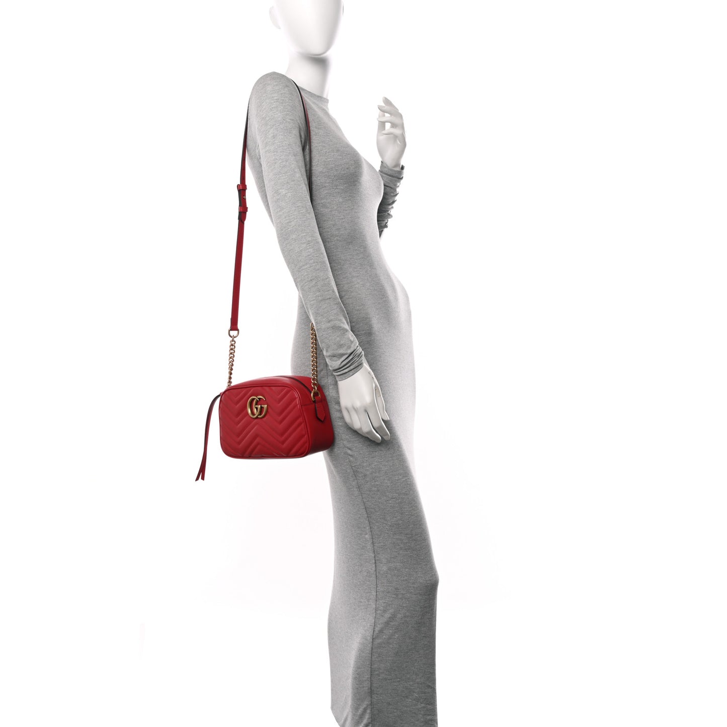 Calfskin Matelasse Small GG Marmont Chain Shoulder Bag Hibiscus Red