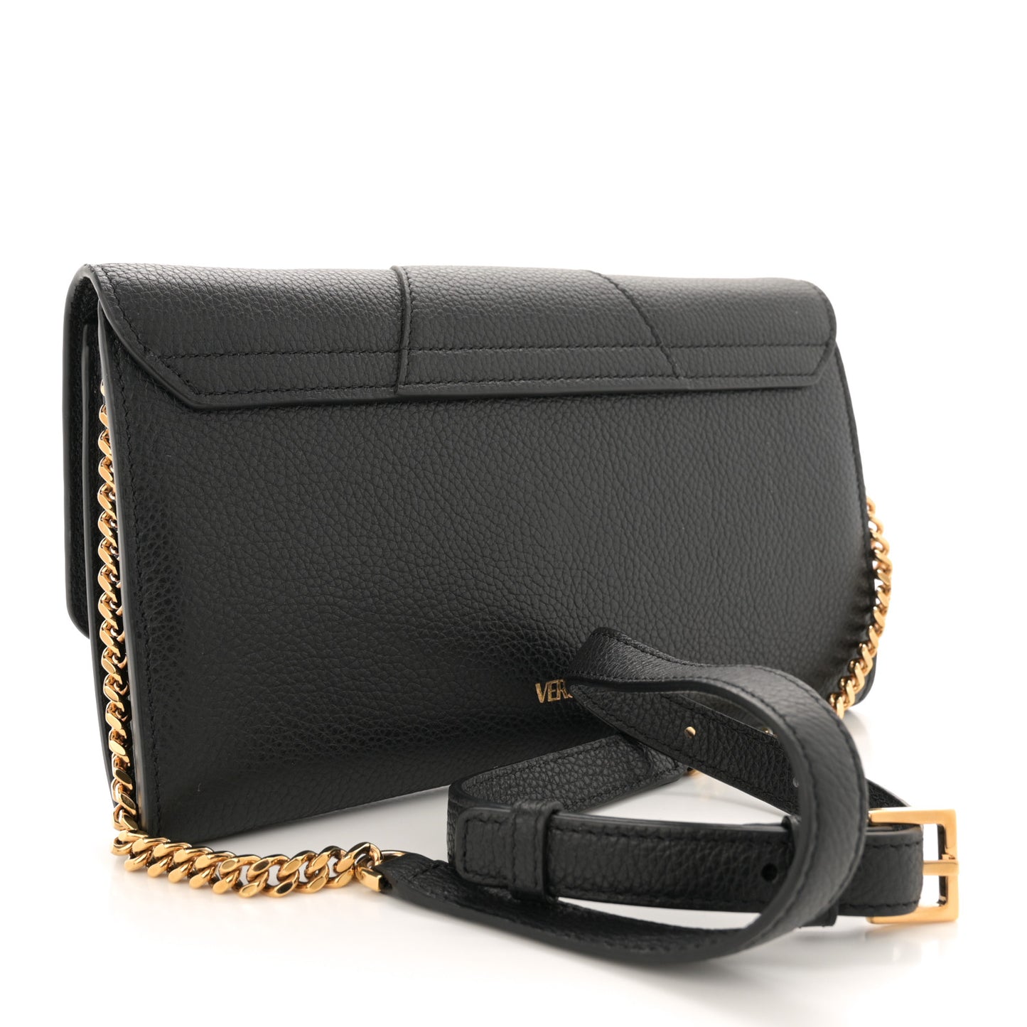 Grained Calfskin Virtus Wallet On Chain Black